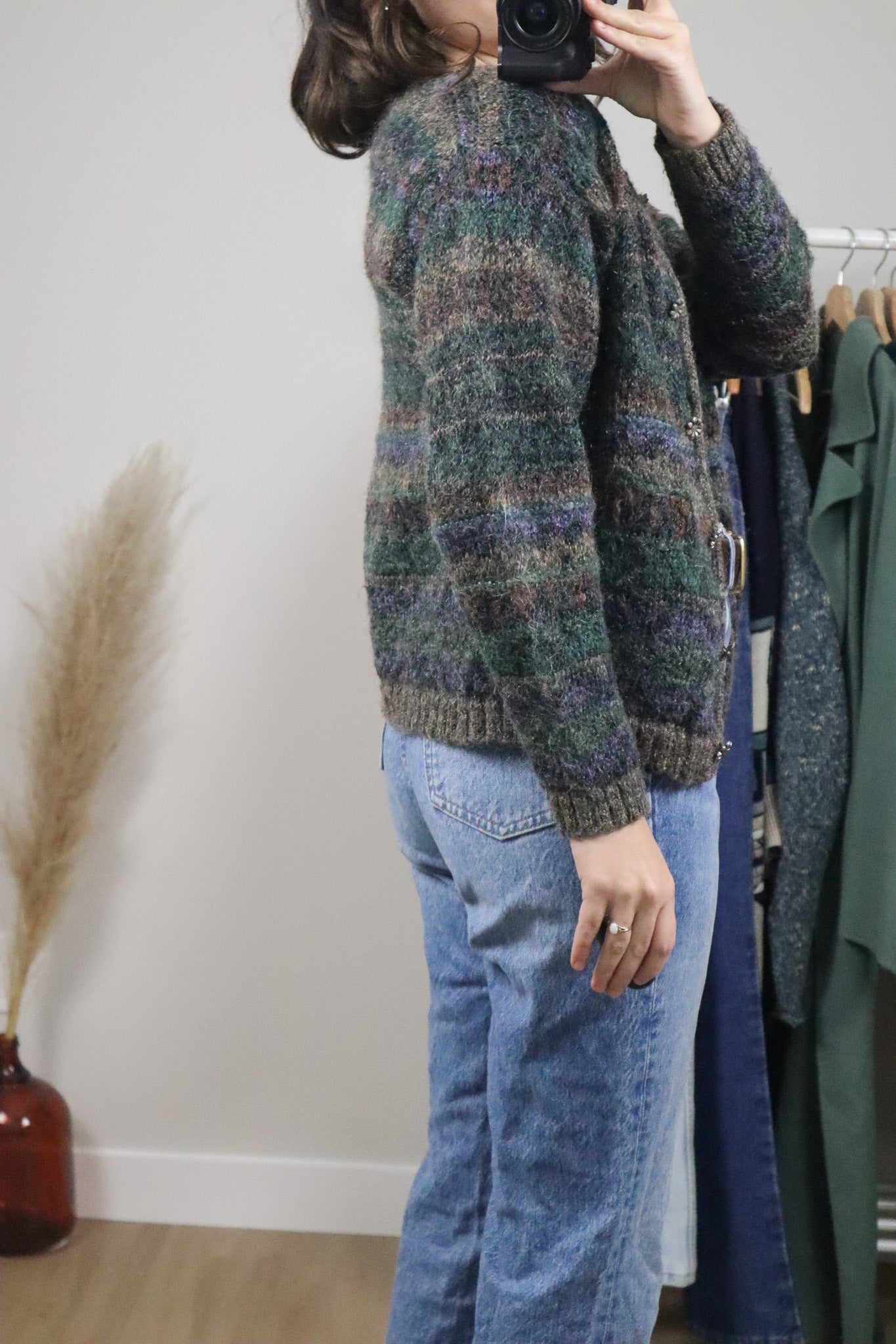 Made in USA x Vintage x Mohair Blend Multi-Coloured Cardigan (S)