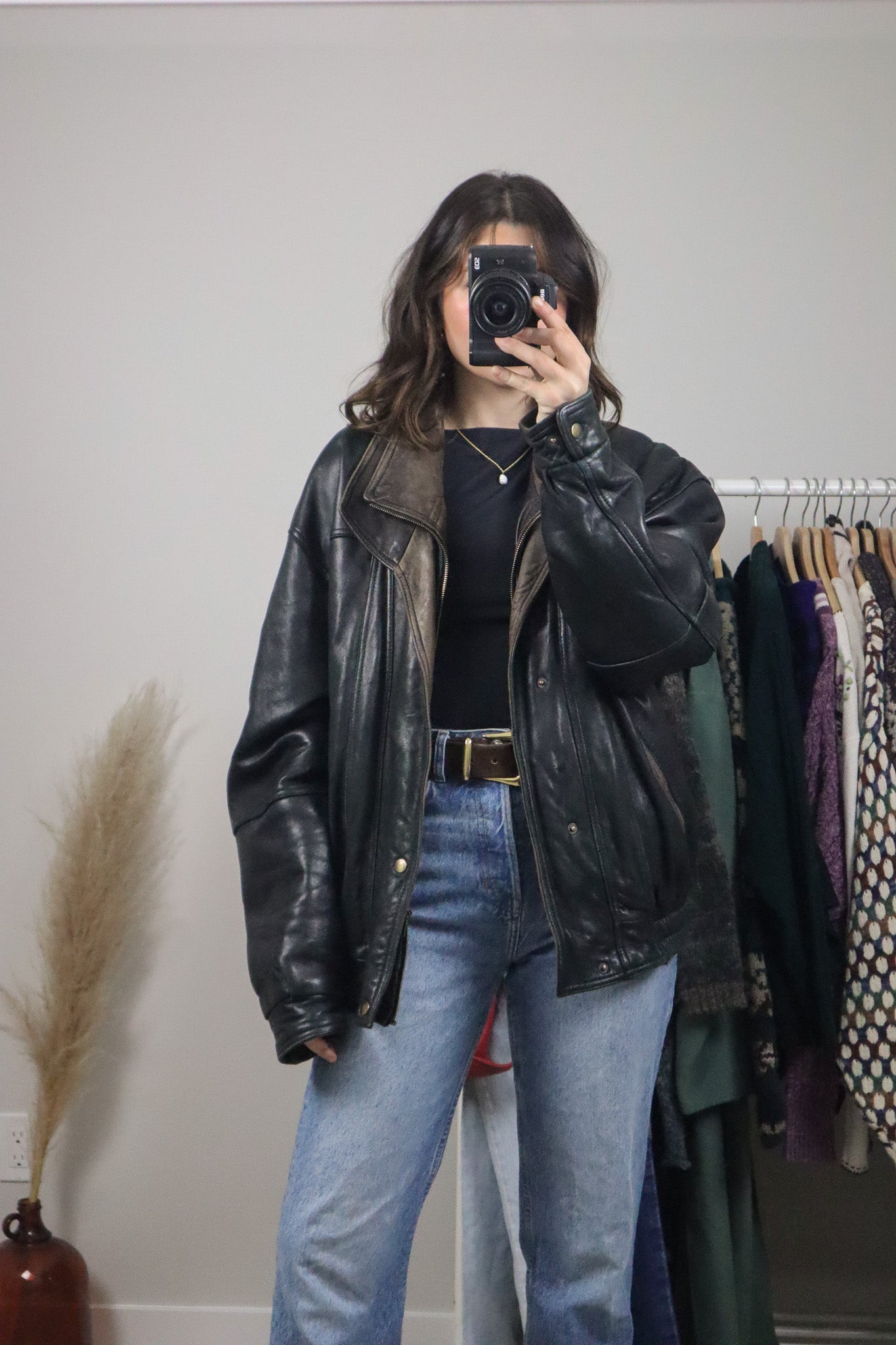 Vintage x Leather Bomber Jacket (L/XL)