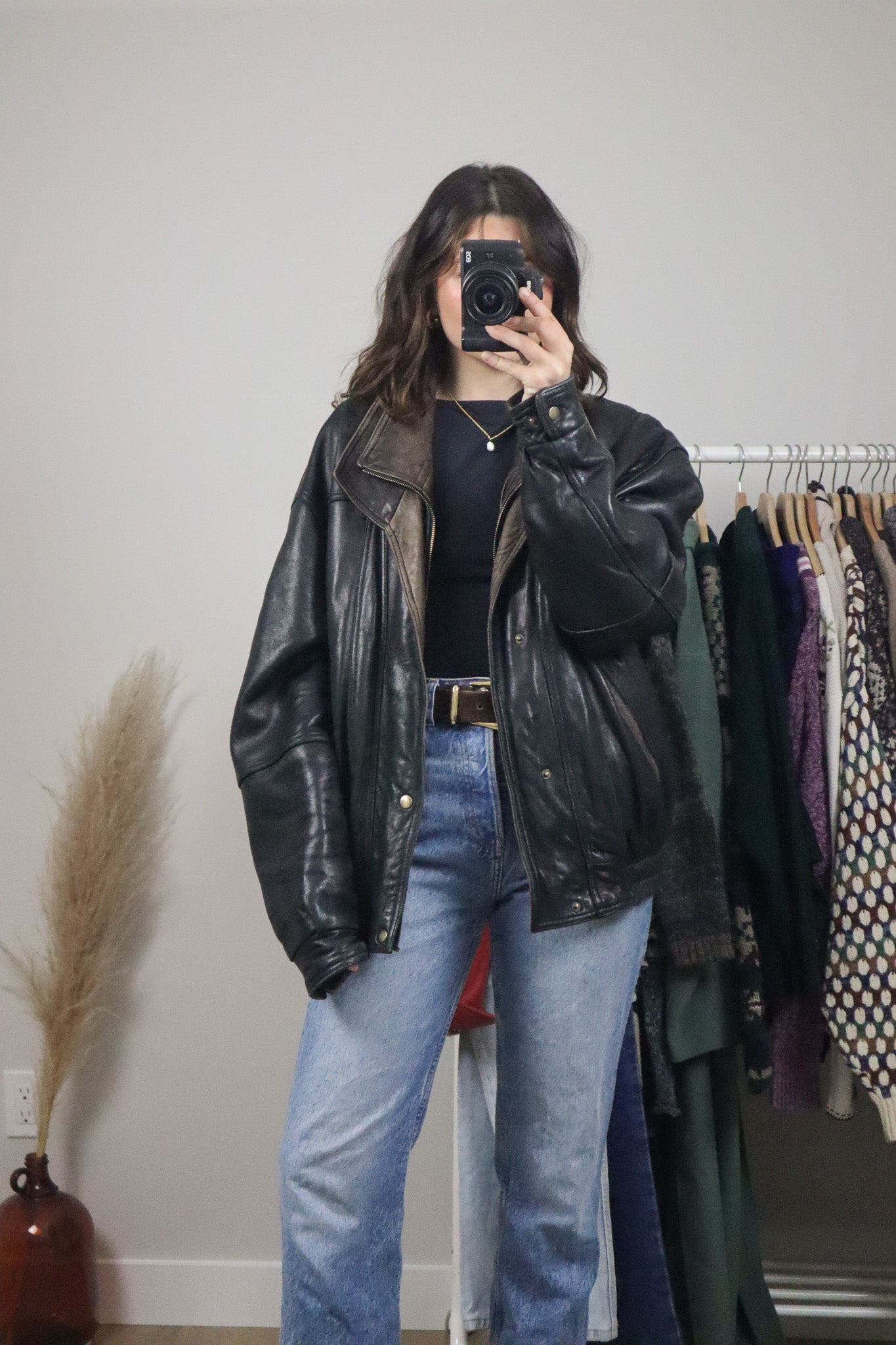 Vintage x Leather Bomber Jacket (L/XL)