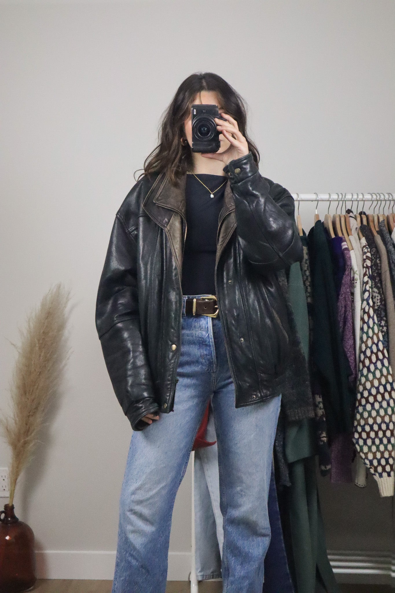 Vintage x Leather Bomber Jacket (L/XL)