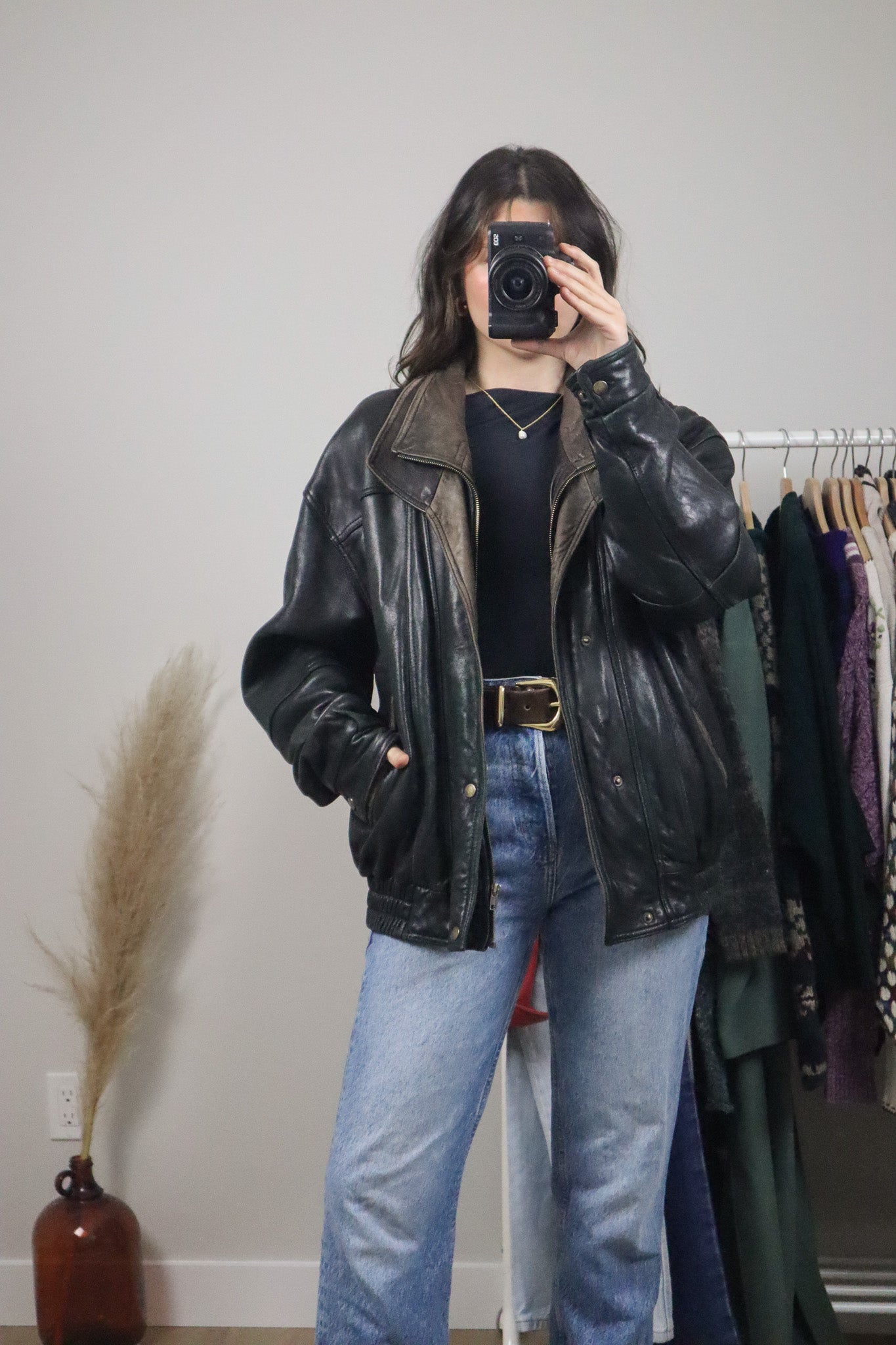 Vintage x Leather Bomber Jacket (L/XL)