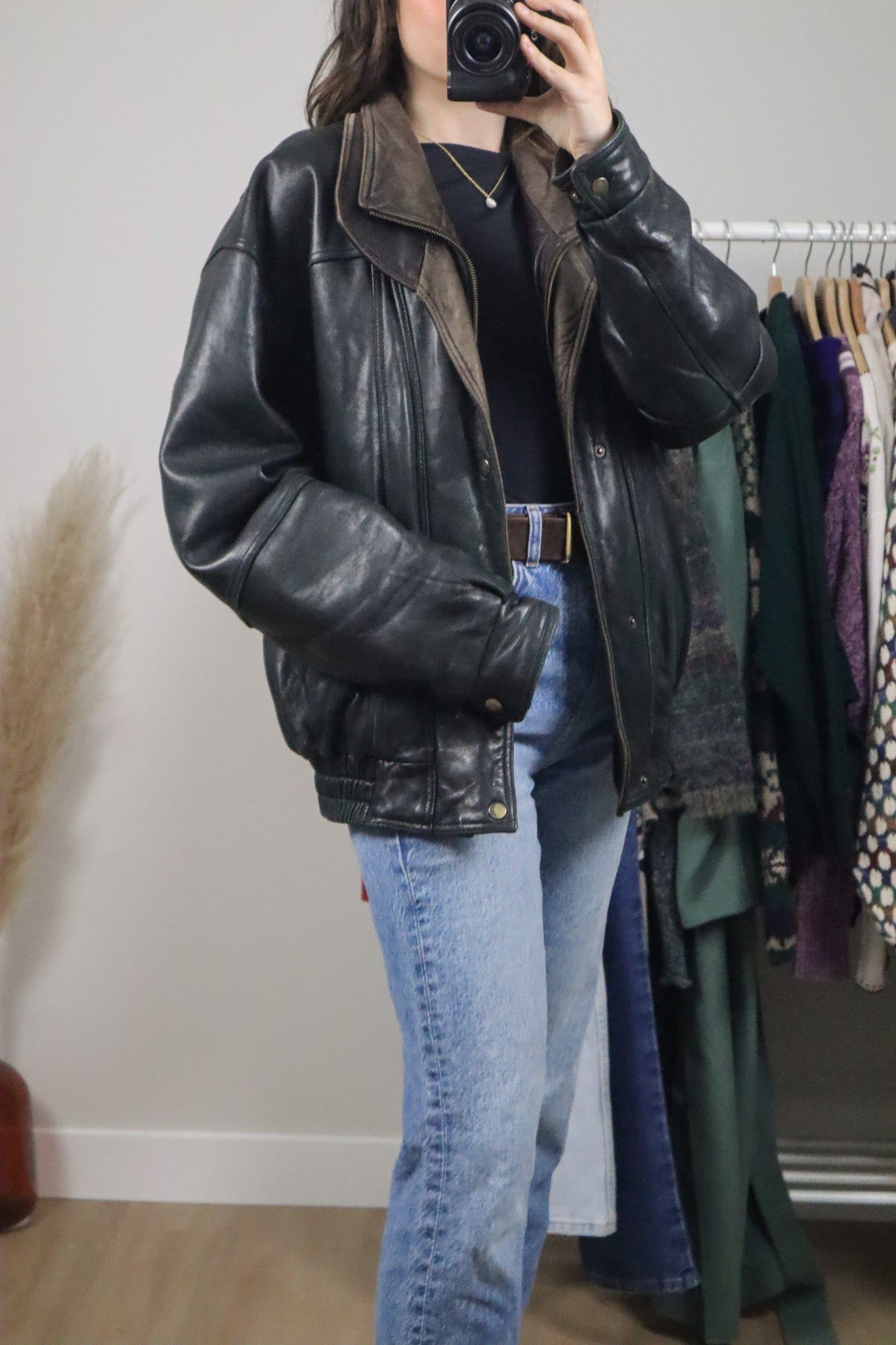Vintage x Leather Bomber Jacket (L/XL)