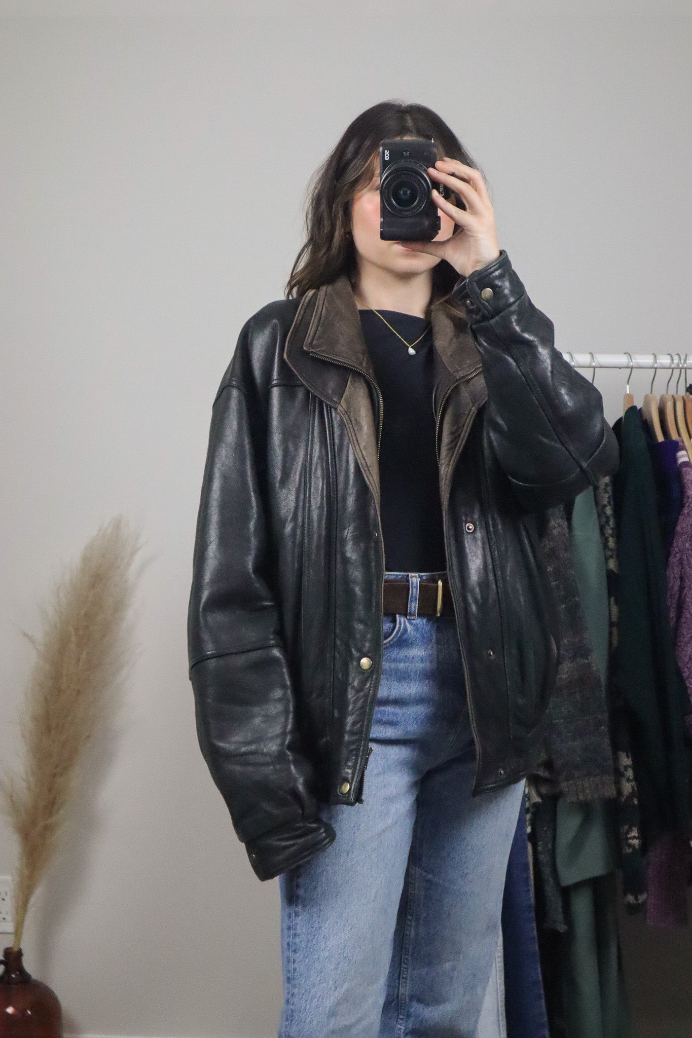 Vintage x Leather Bomber Jacket (L/XL)