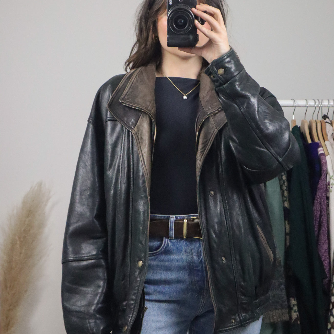 Vintage x Leather Bomber Jacket (L/XL)