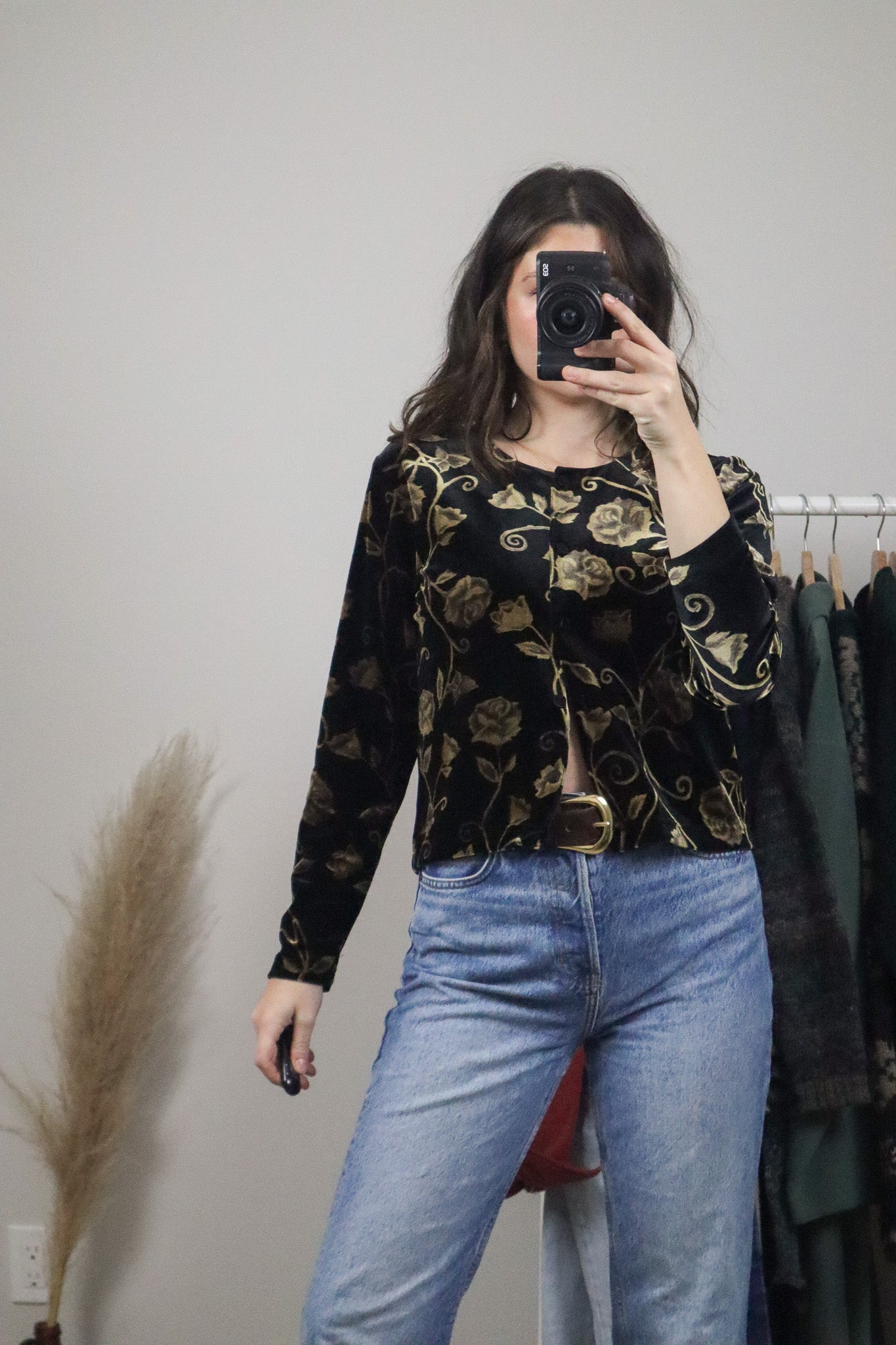 Made in Canada x Vintage x Velvet Patterned Button Up (S)