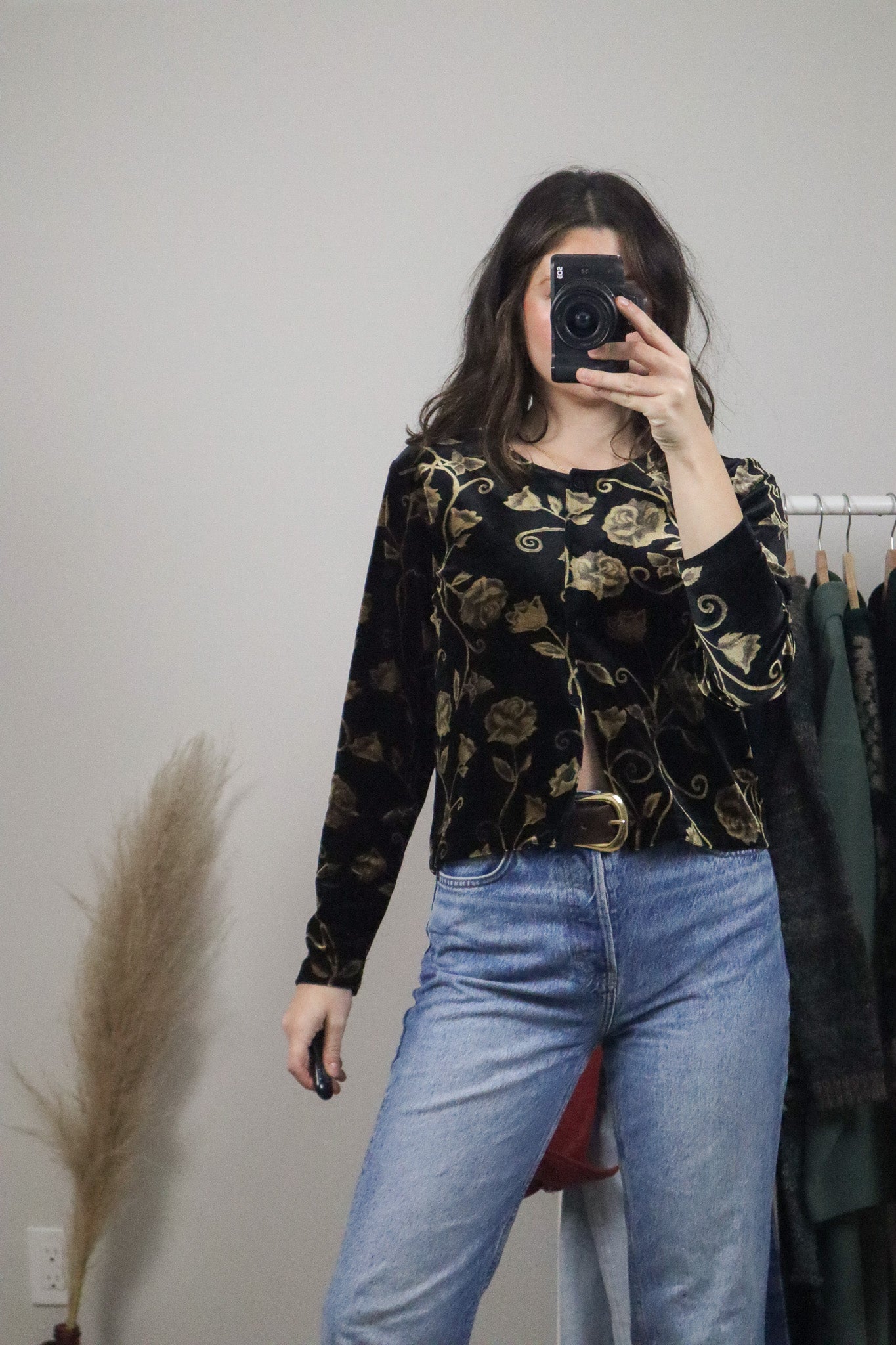 Made in Canada x Vintage x Velvet Patterned Button Up (S)