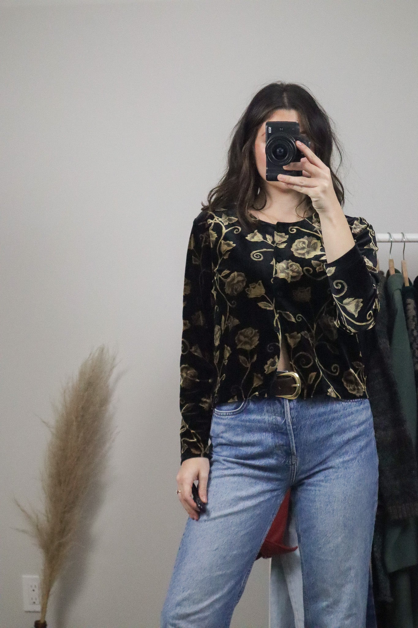 Made in Canada x Vintage x Velvet Patterned Button Up (S)