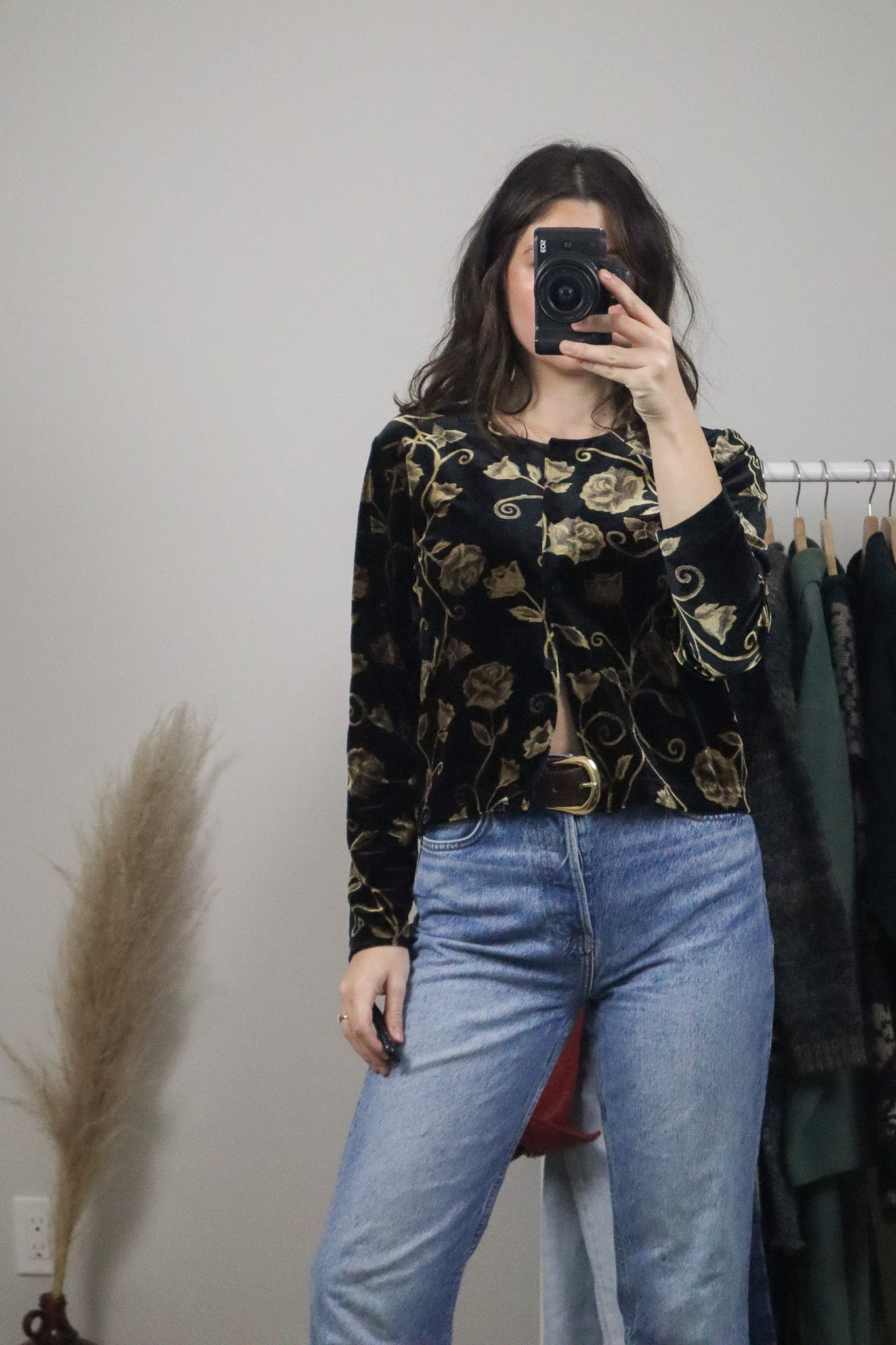Made in Canada x Vintage x Velvet Patterned Button Up (S)