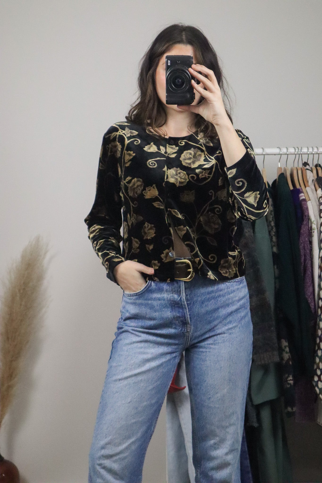 Made in Canada x Vintage x Velvet Patterned Button Up (S)