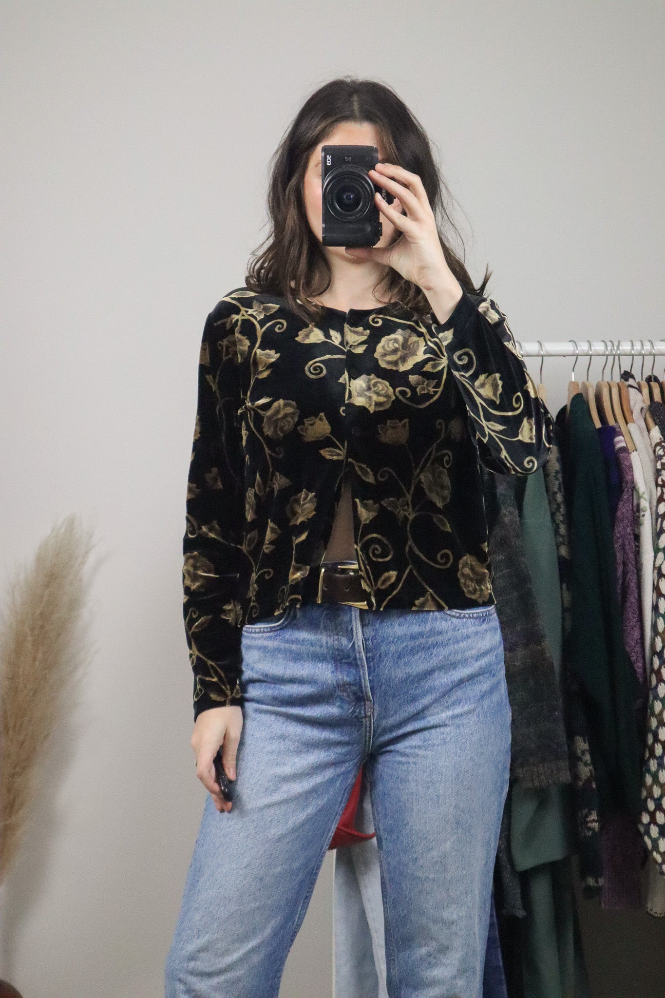 Made in Canada x Vintage x Velvet Patterned Button Up (S)