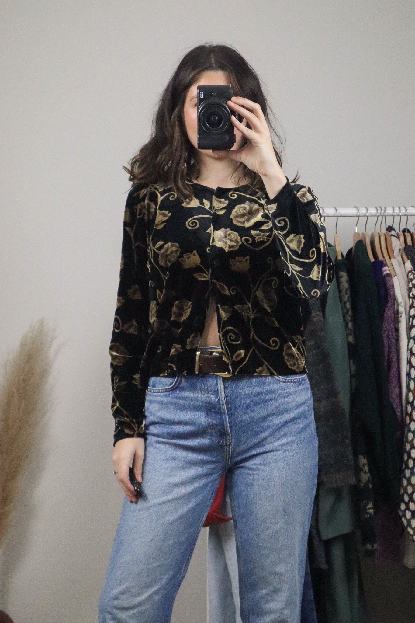 Made in Canada x Vintage x Velvet Patterned Button Up (S)