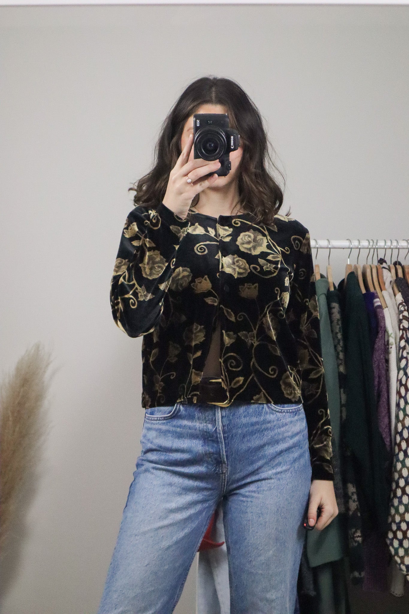 Made in Canada x Vintage x Velvet Patterned Button Up (S)