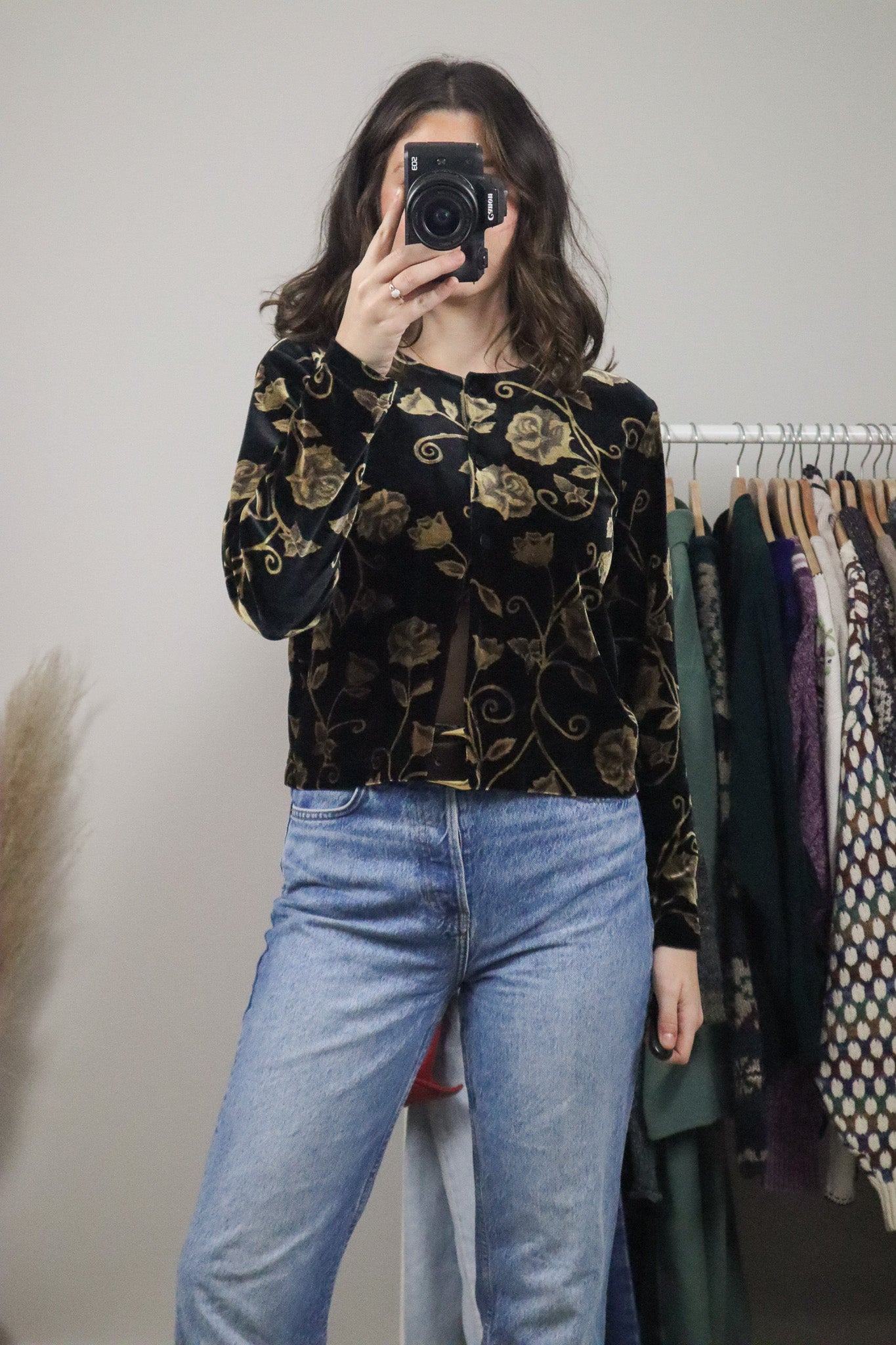 Made in Canada x Vintage x Velvet Patterned Button Up (S)