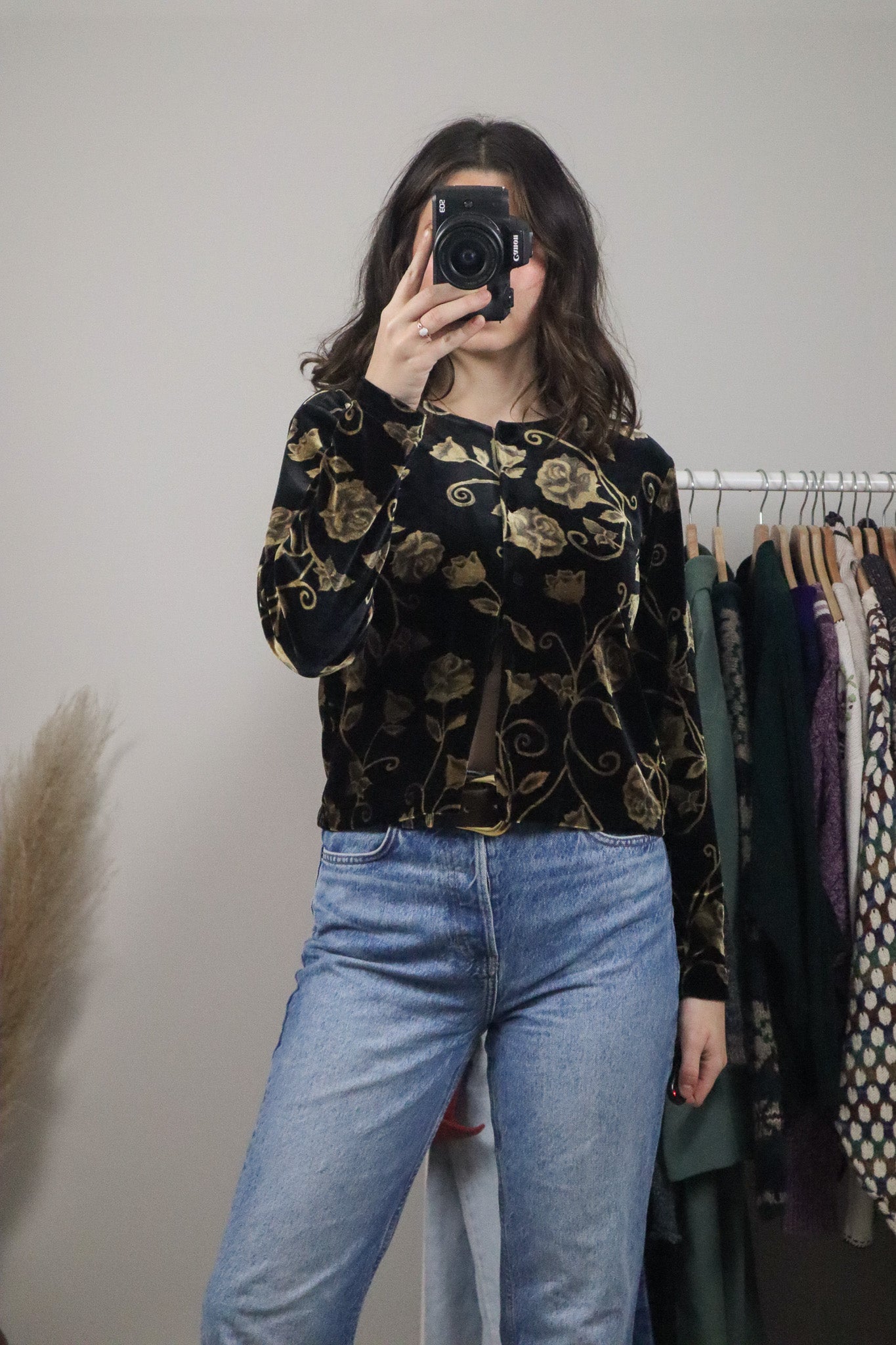 Made in Canada x Vintage x Velvet Patterned Button Up (S)
