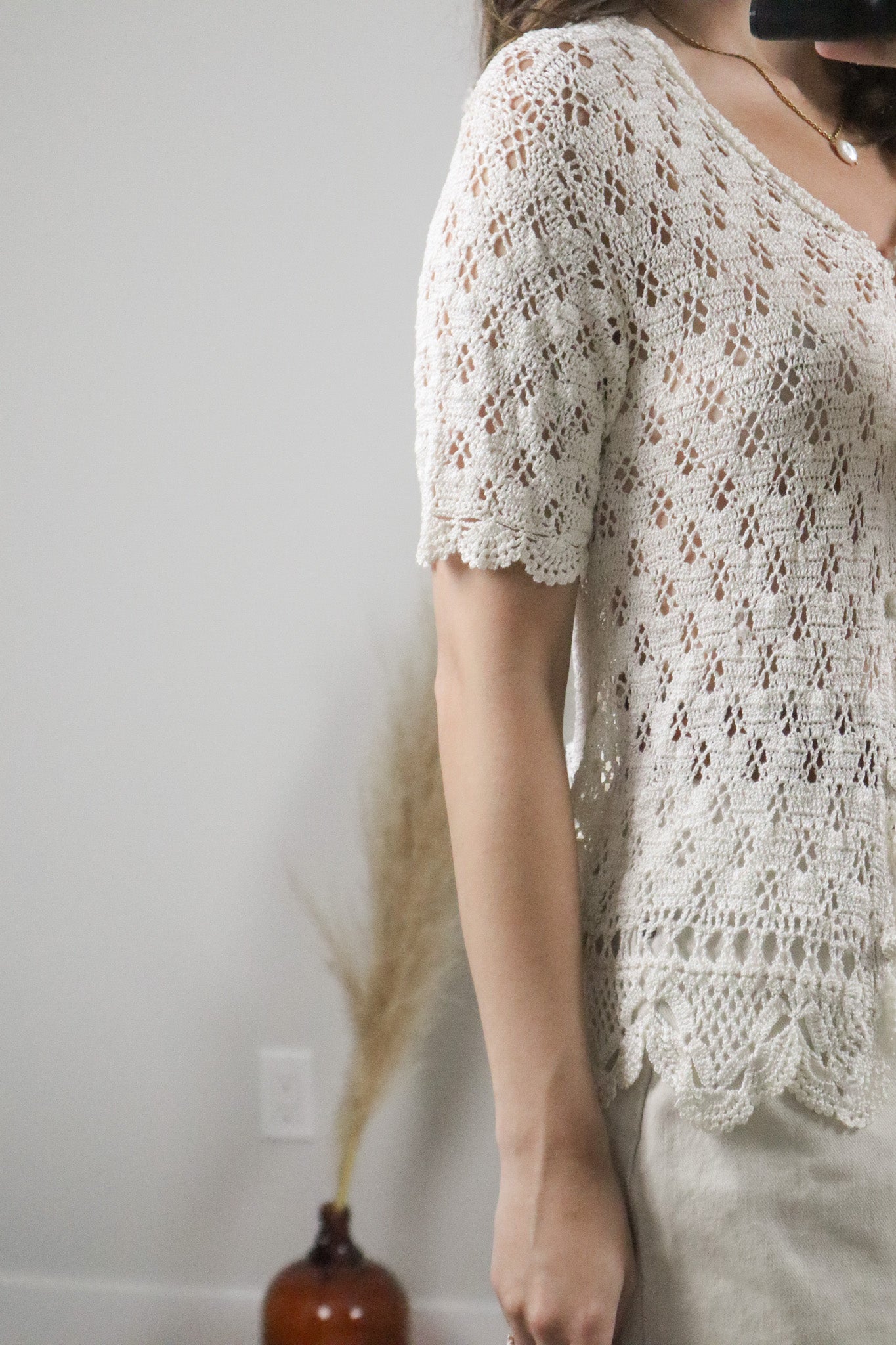 Vintage x Crochet Short Sleeve Knit (S)