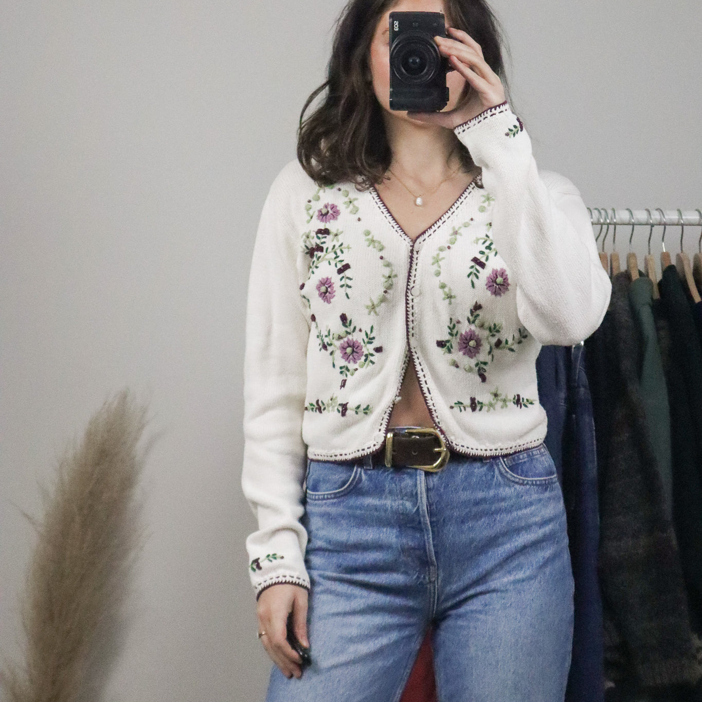 Vintage x Embroidered Cropped Beaded Cardigan (XS/S)