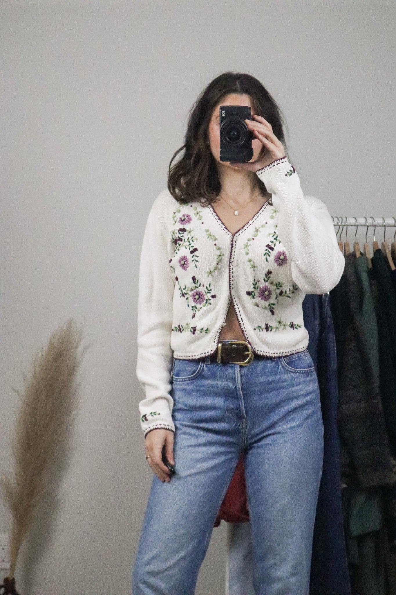 Vintage x Embroidered Cropped Beaded Cardigan (XS/S)