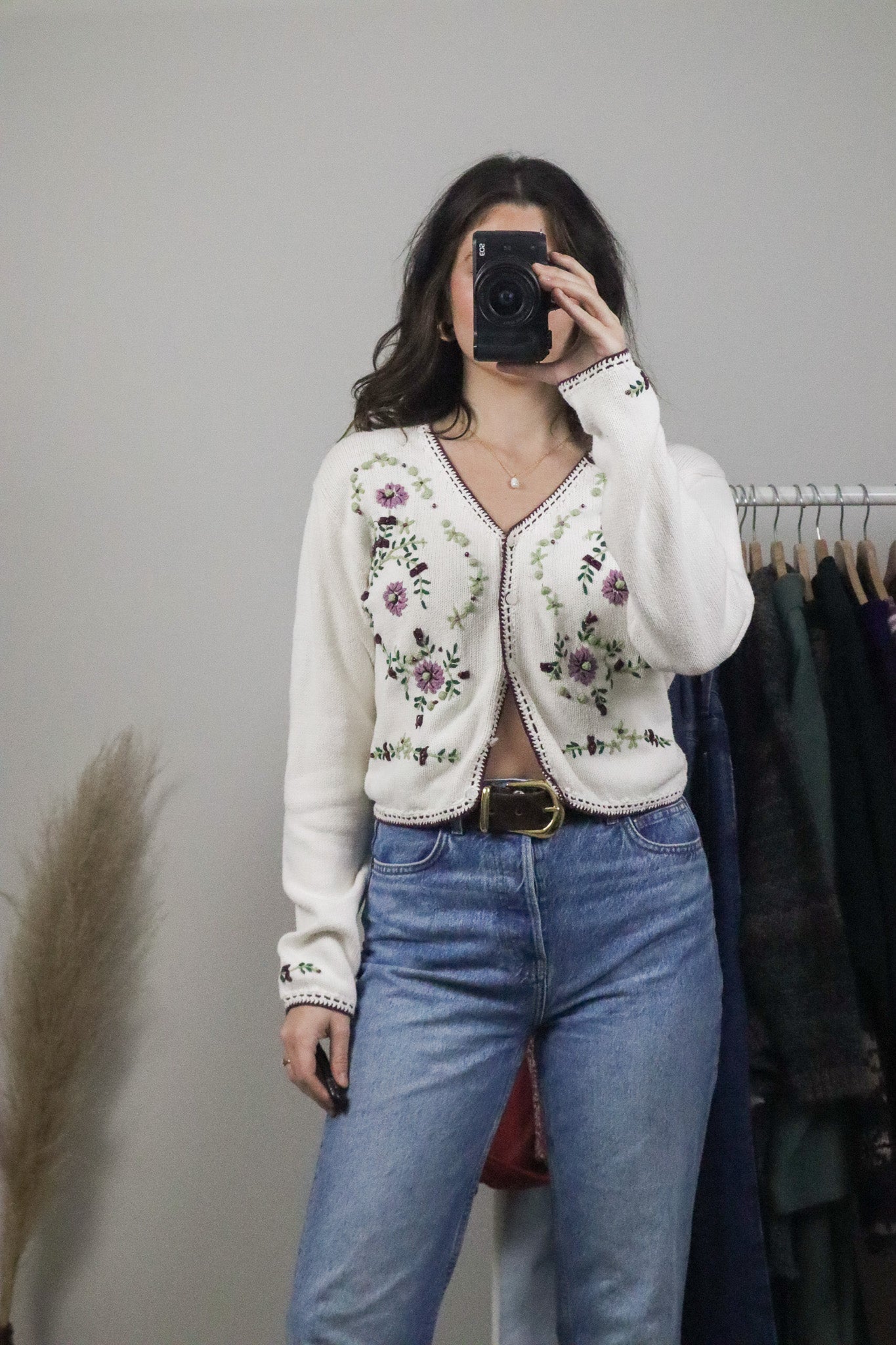 Vintage x Embroidered Cropped Beaded Cardigan (XS/S)