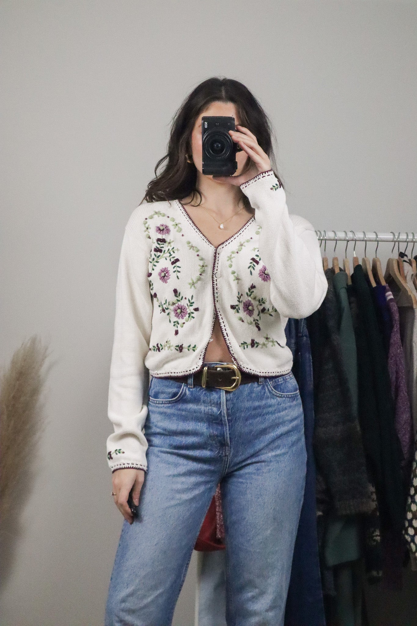 Vintage x Embroidered Cropped Beaded Cardigan (XS/S)