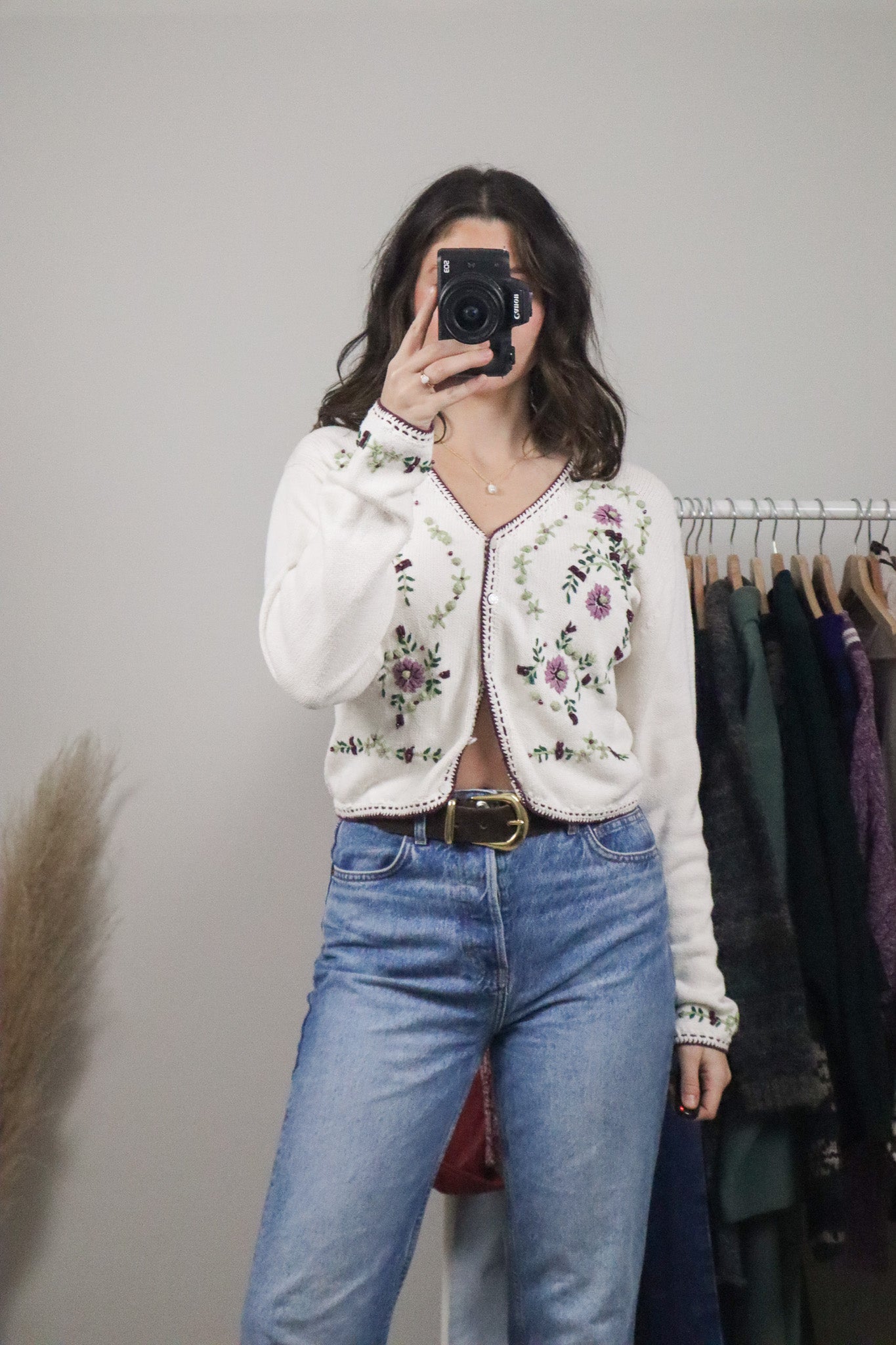 Vintage x Embroidered Cropped Beaded Cardigan (XS/S)
