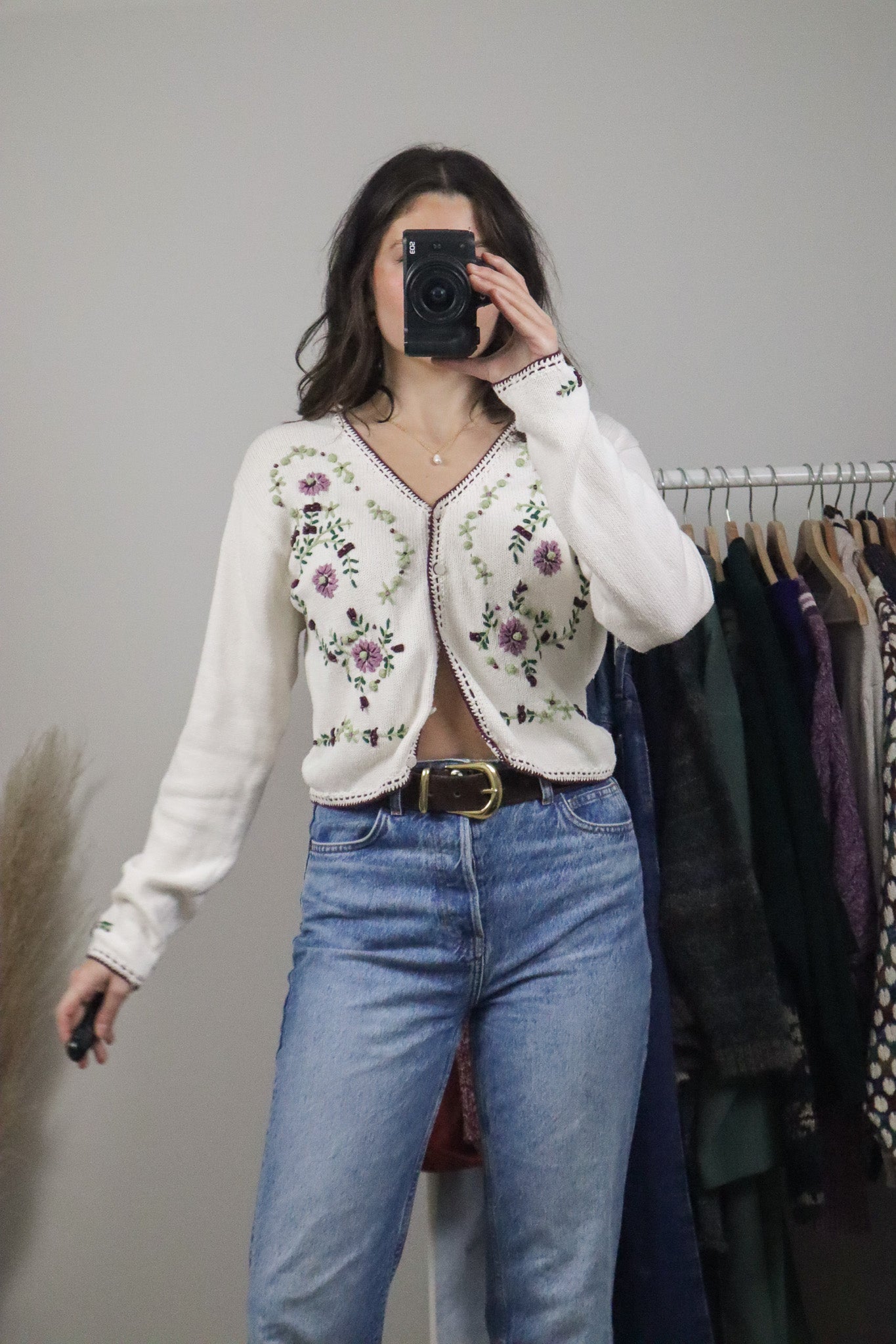 Vintage x Embroidered Cropped Beaded Cardigan (XS/S)