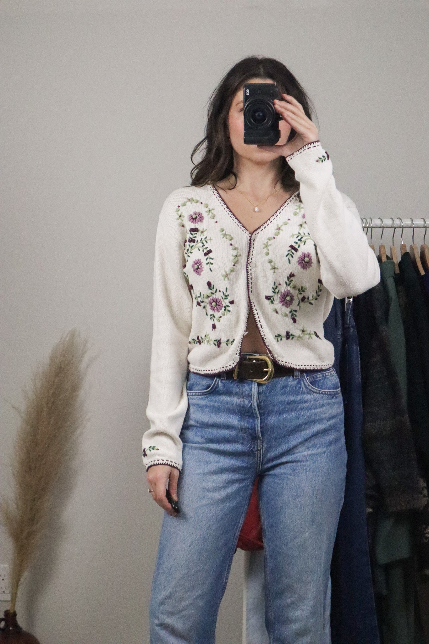 Vintage x Embroidered Cropped Beaded Cardigan (XS/S)