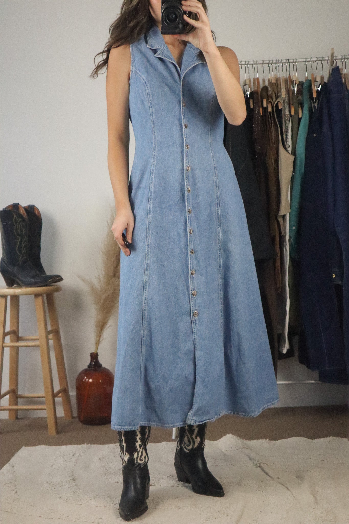 Made in Canada x Vintage x Denim Button Dress (M)