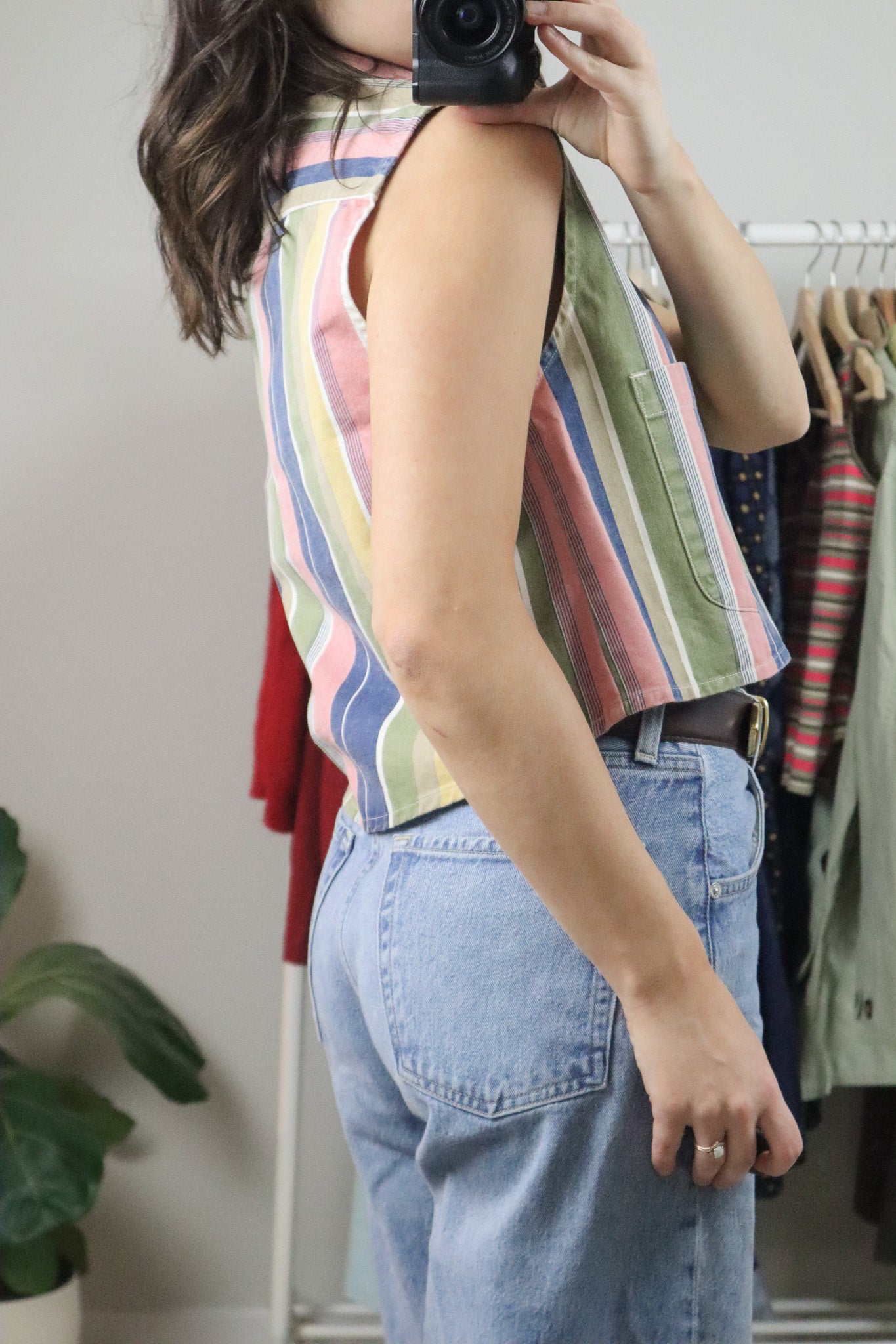 Vintage x Cotton Cropped Striped Button Tank (S/M)