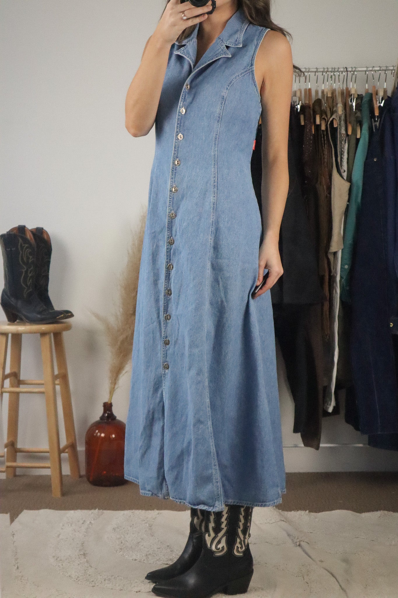 Made in Canada x Vintage x Denim Button Dress (M)