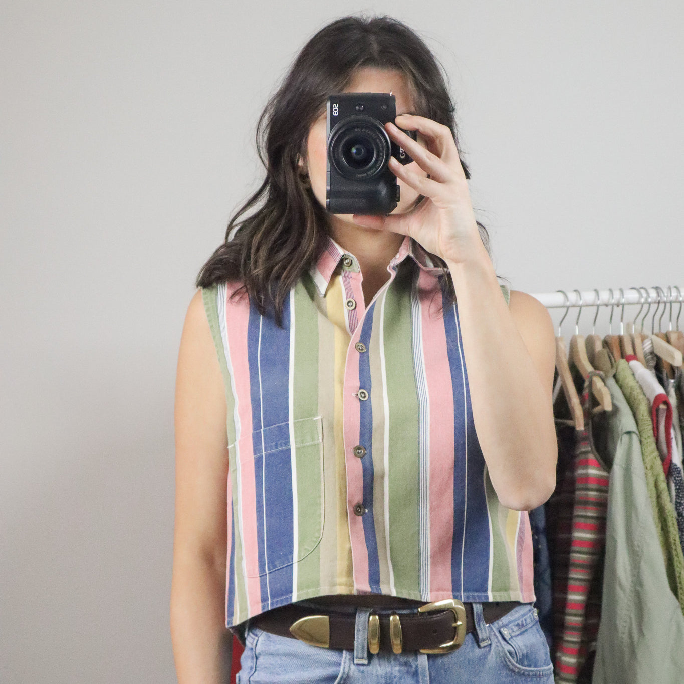 Vintage x Cotton Cropped Striped Button Tank (S/M)