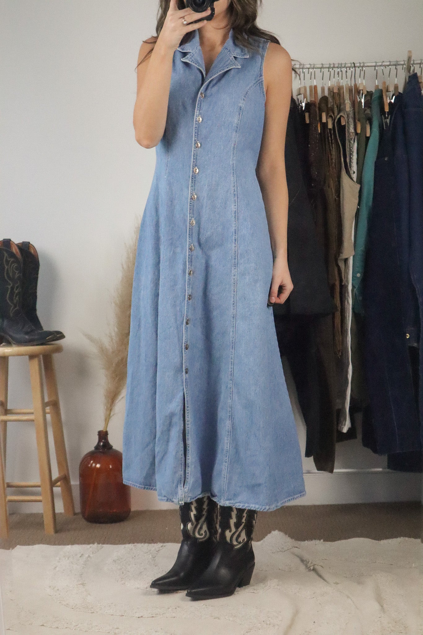 Made in Canada x Vintage x Denim Button Dress (M)