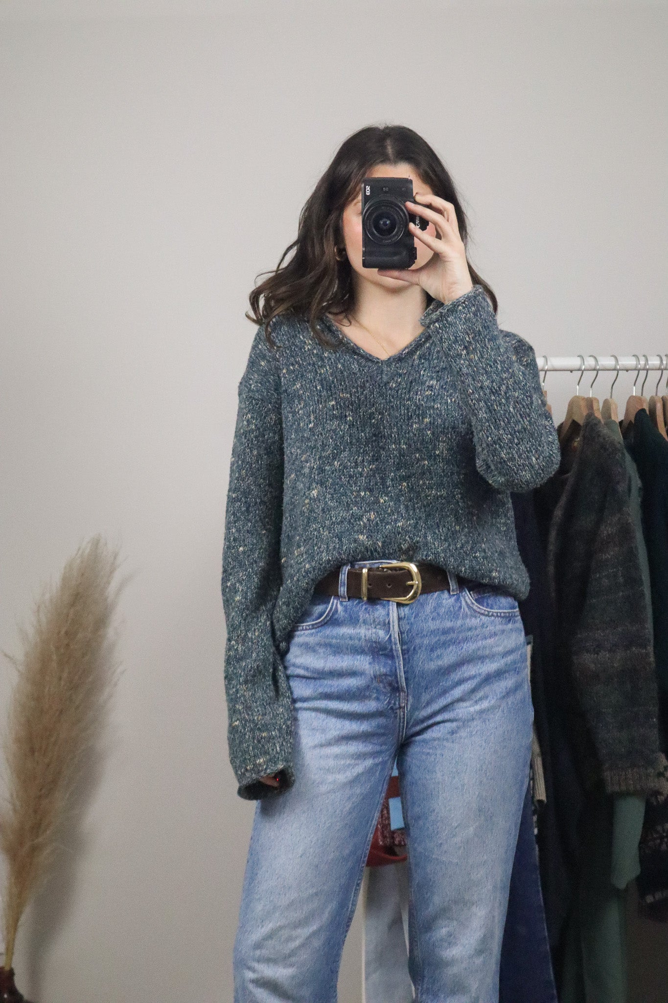 Vintage x Wool Blend Speckeld V-Neck Sweater (M)