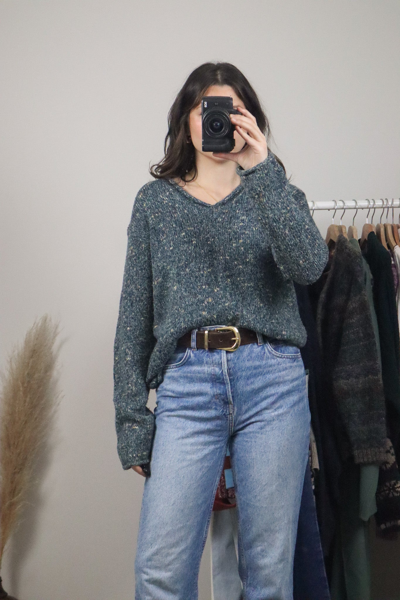 Vintage x Wool Blend Speckeld V-Neck Sweater (M)