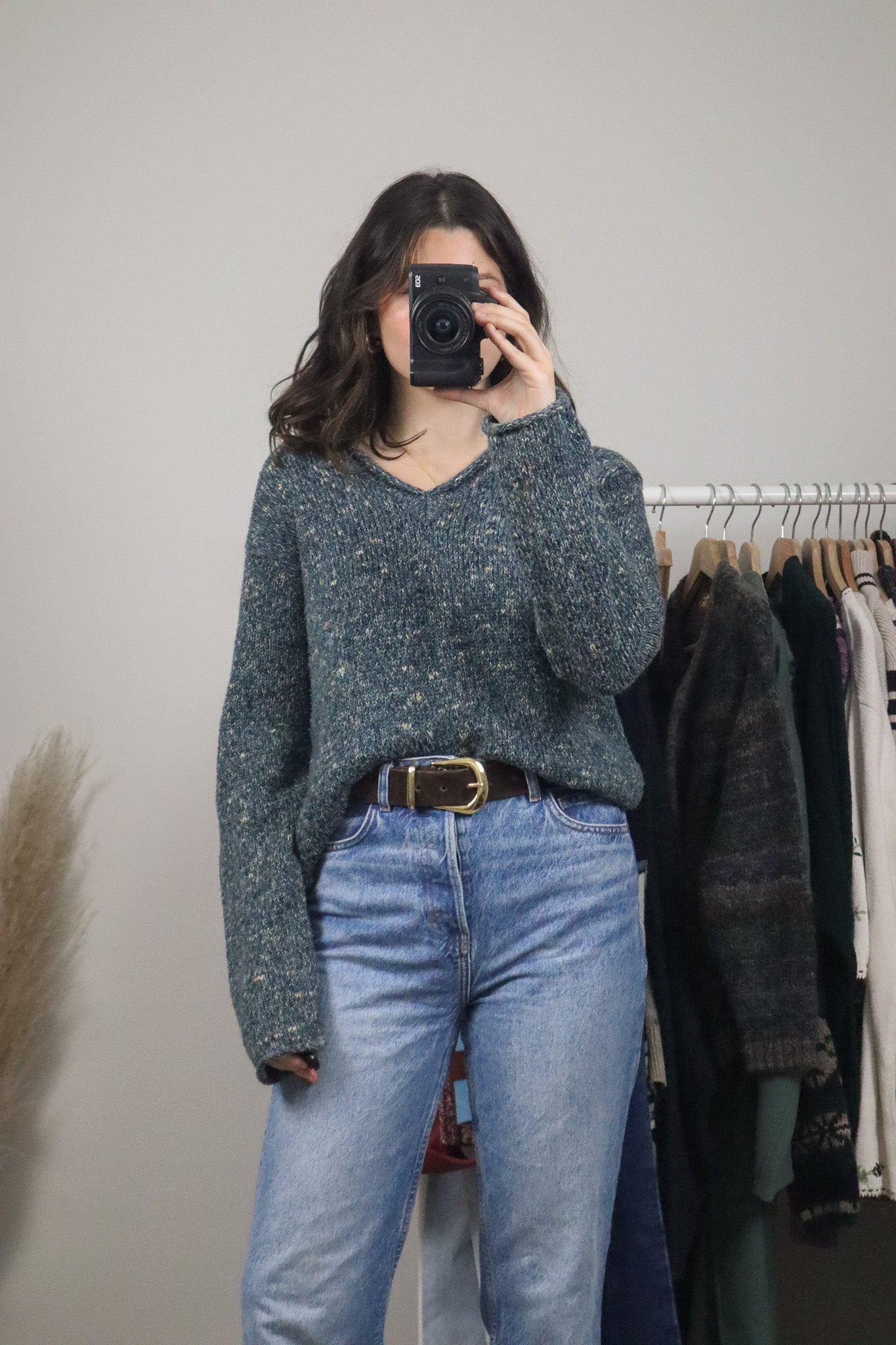 Vintage x Wool Blend Speckeld V-Neck Sweater (M)