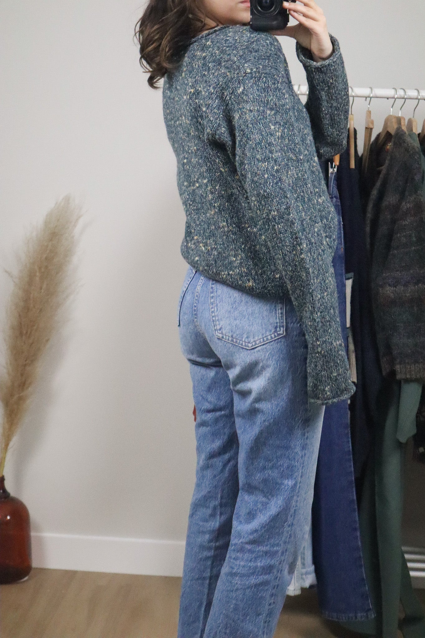 Vintage x Wool Blend Speckeld V-Neck Sweater (M)