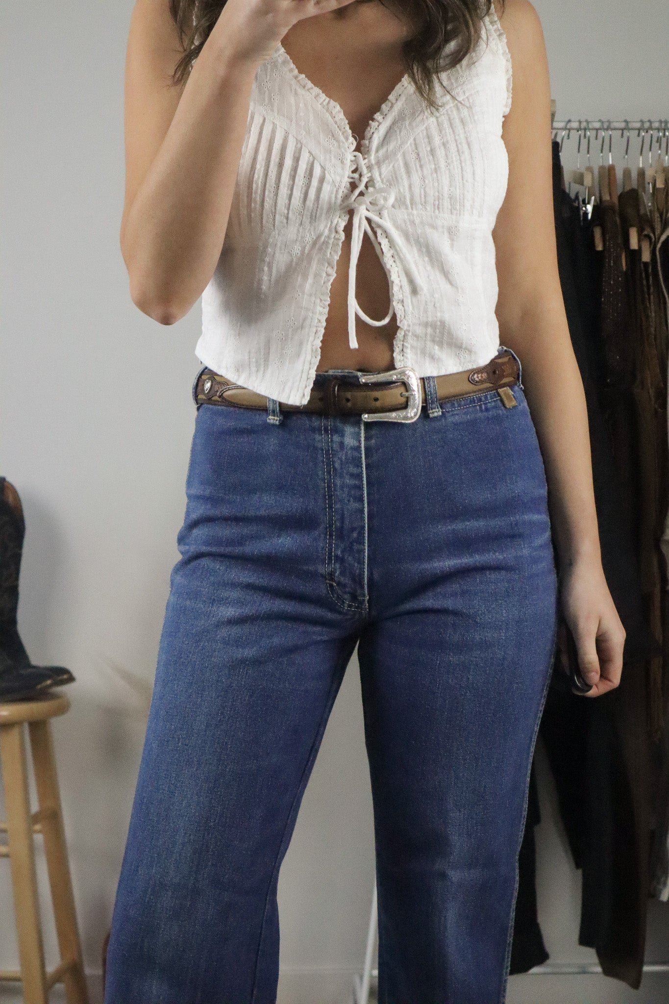 Vintage x Leather Two-Tone Heart Belt (L)