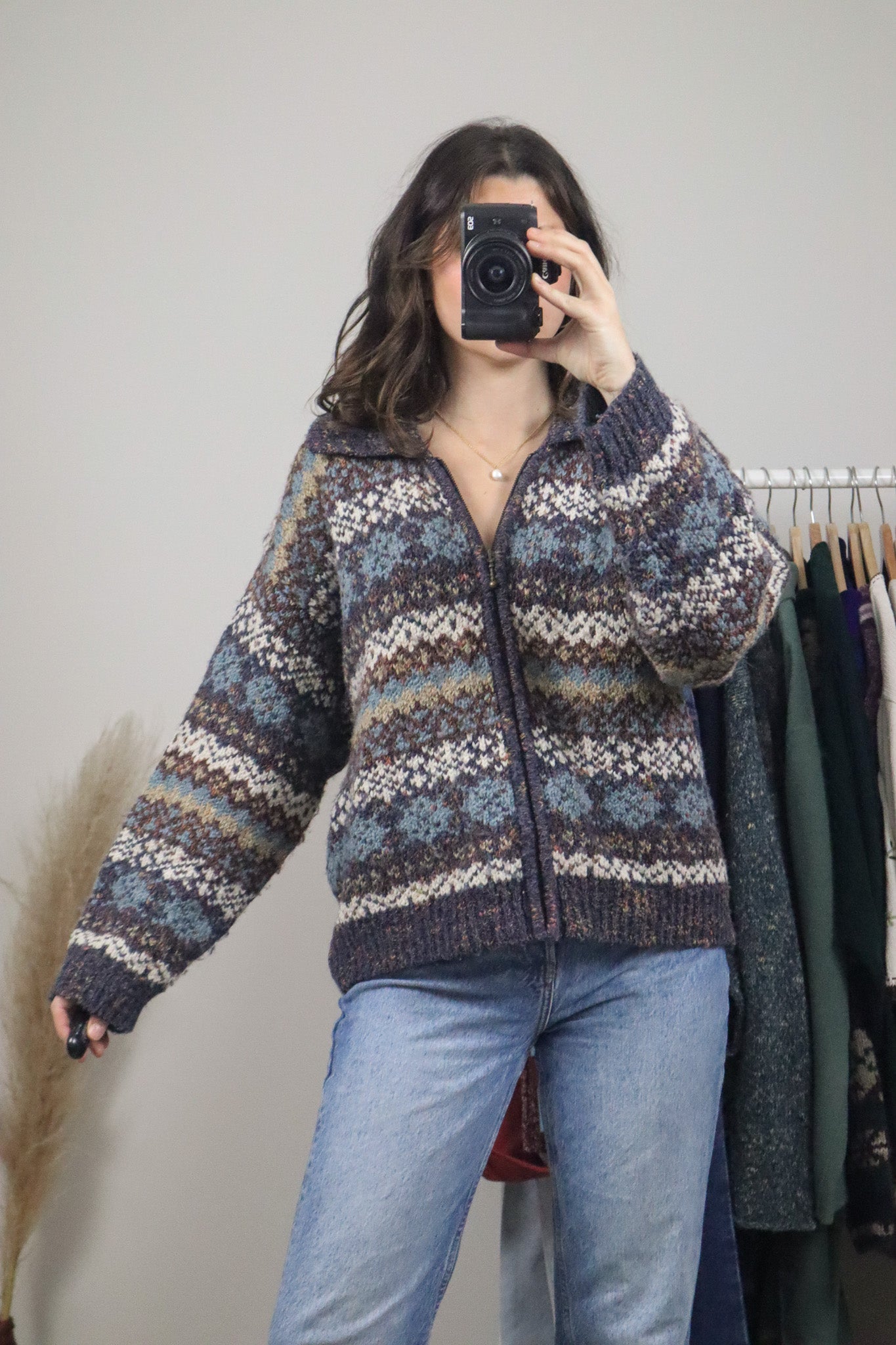 Vintage x Wool Blend Zip Up Knit (L)