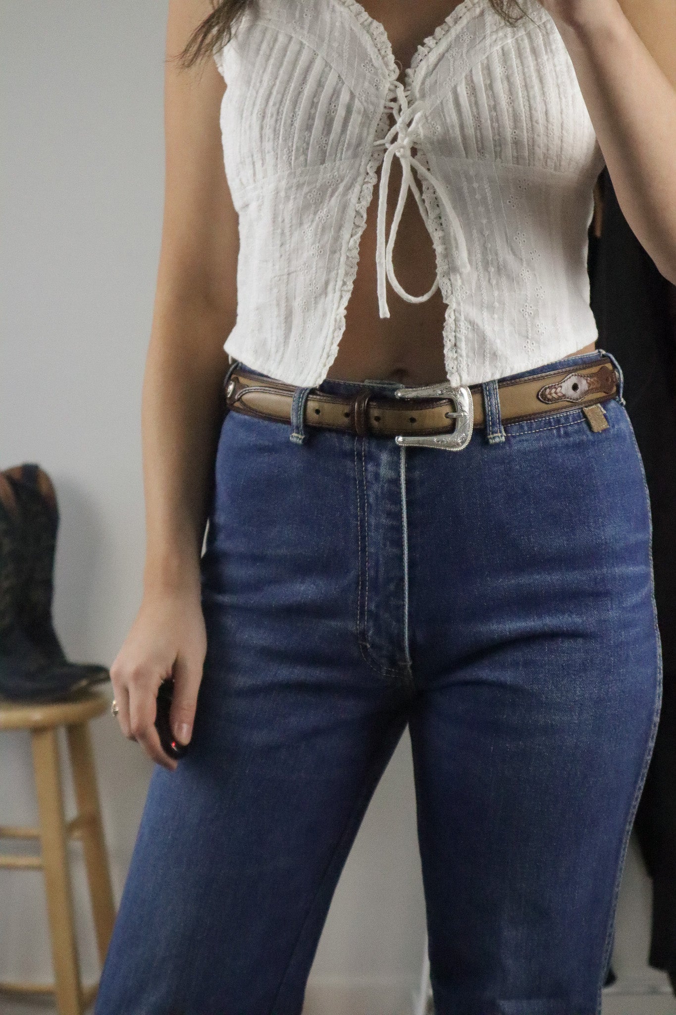Vintage x Leather Two-Tone Heart Belt (L)