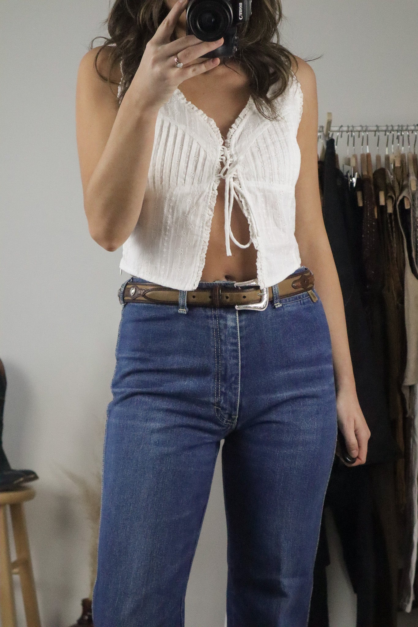 Vintage x Leather Two-Tone Heart Belt (L)