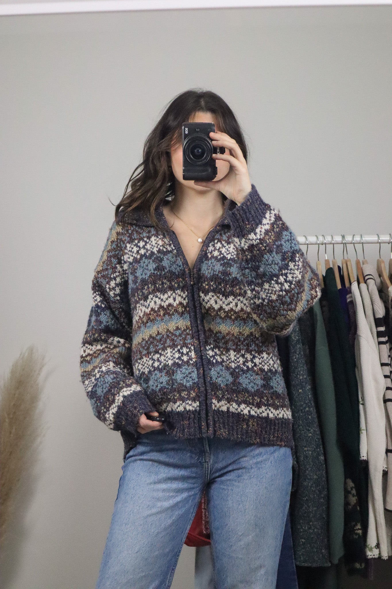 Vintage x Wool Blend Zip Up Knit (L)