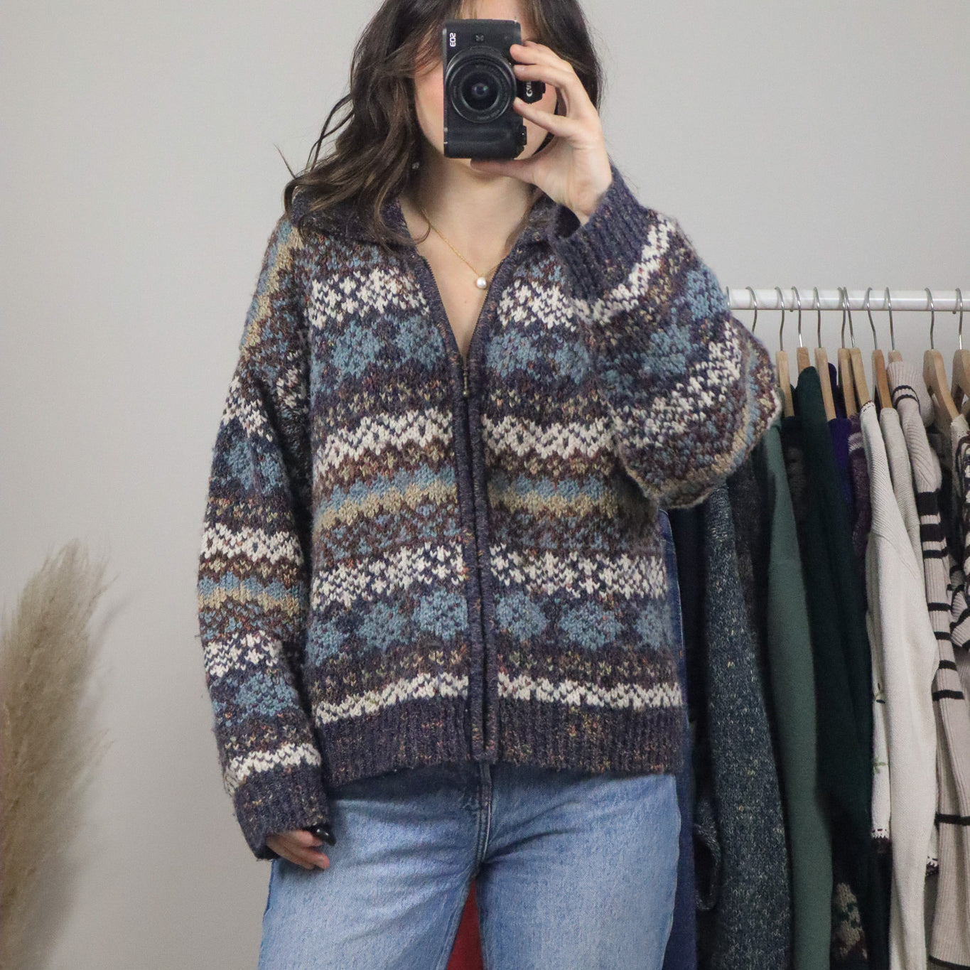 Vintage x Wool Blend Zip Up Knit (L)