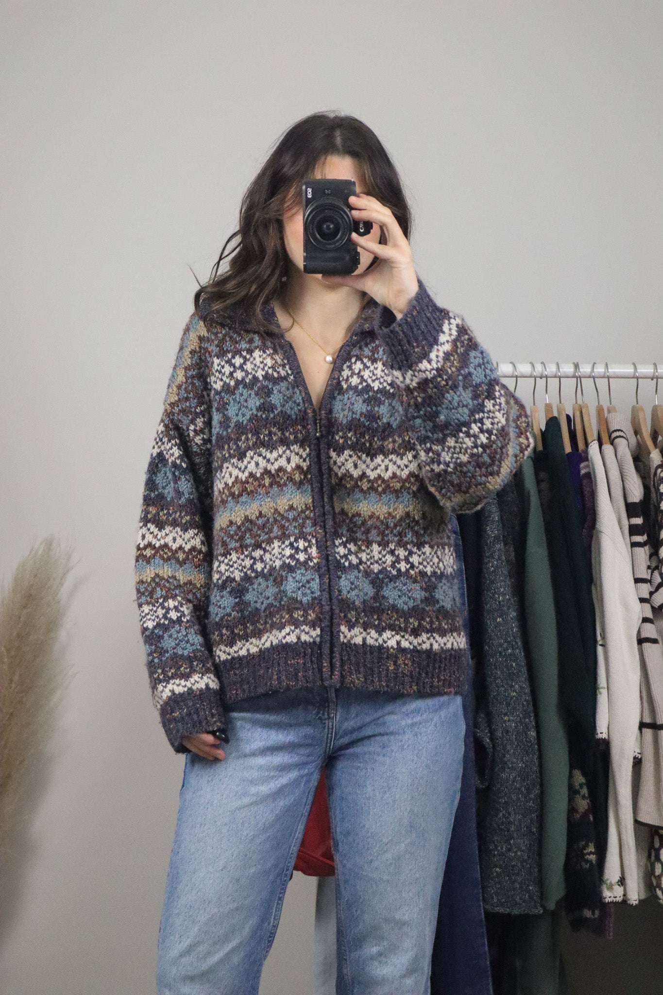 Vintage x Wool Blend Zip Up Knit (L)