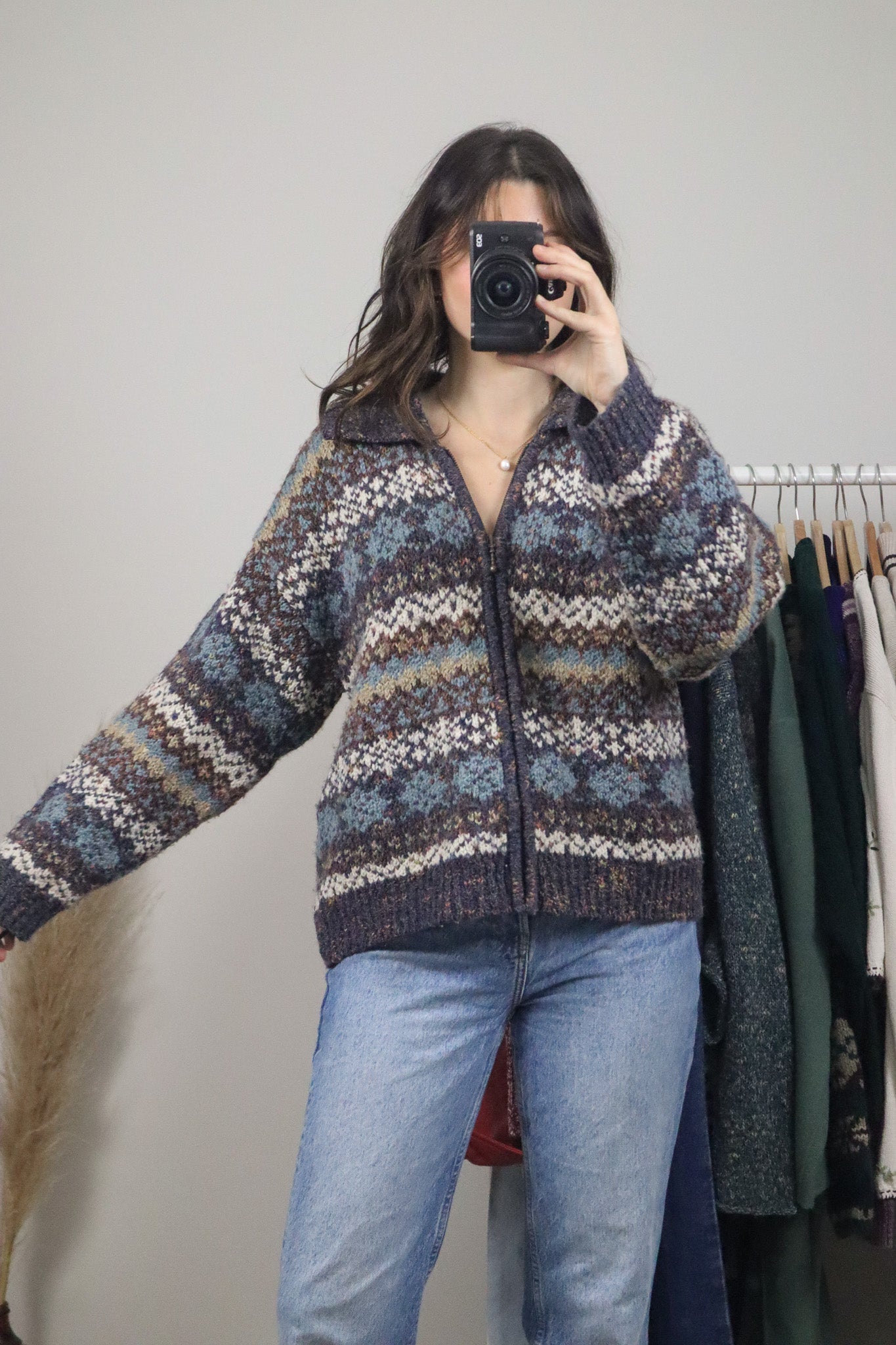 Vintage x Wool Blend Zip Up Knit (L)