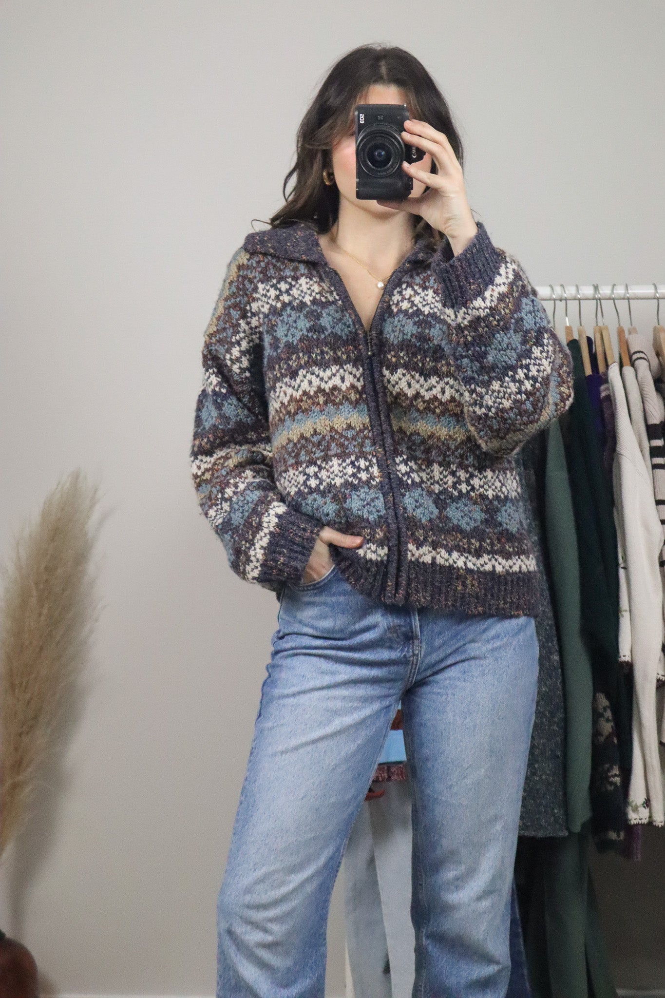 Vintage x Wool Blend Zip Up Knit (L)