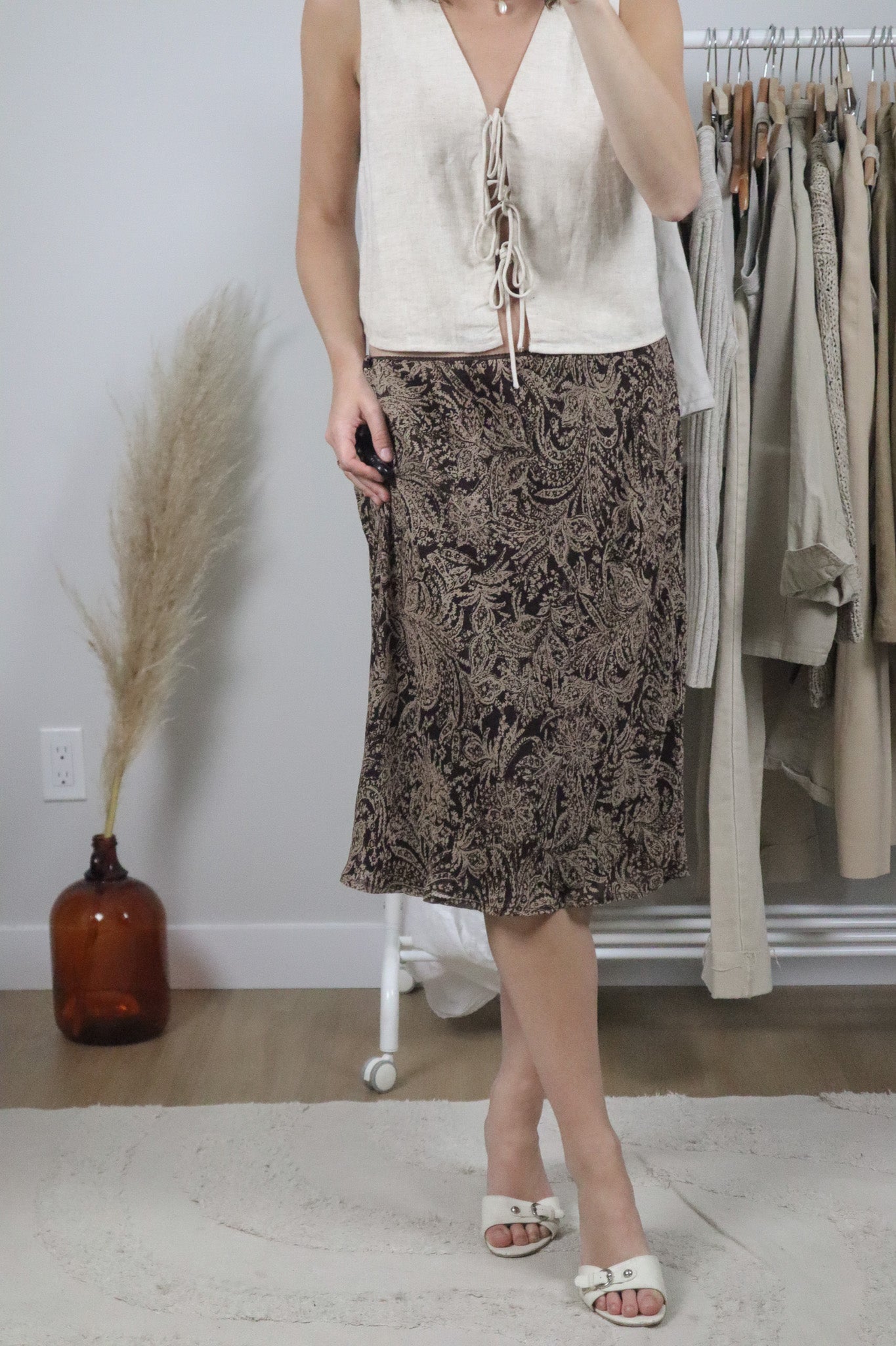 Vintage x Patterned Midi Skirt (L/XL)