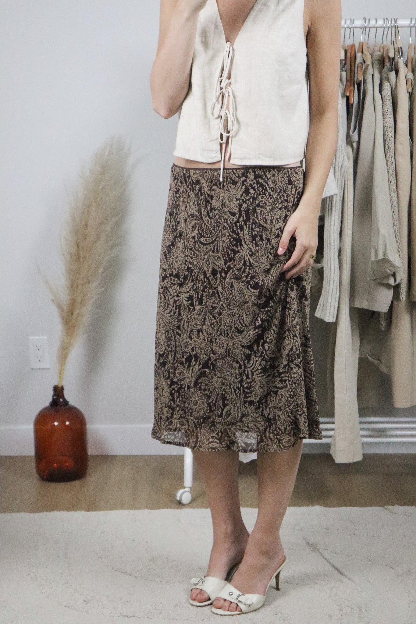 Vintage x Patterned Midi Skirt (L/XL)