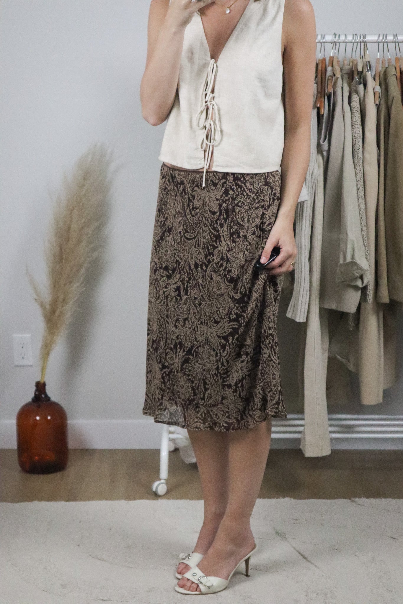 Vintage x Patterned Midi Skirt (L/XL)