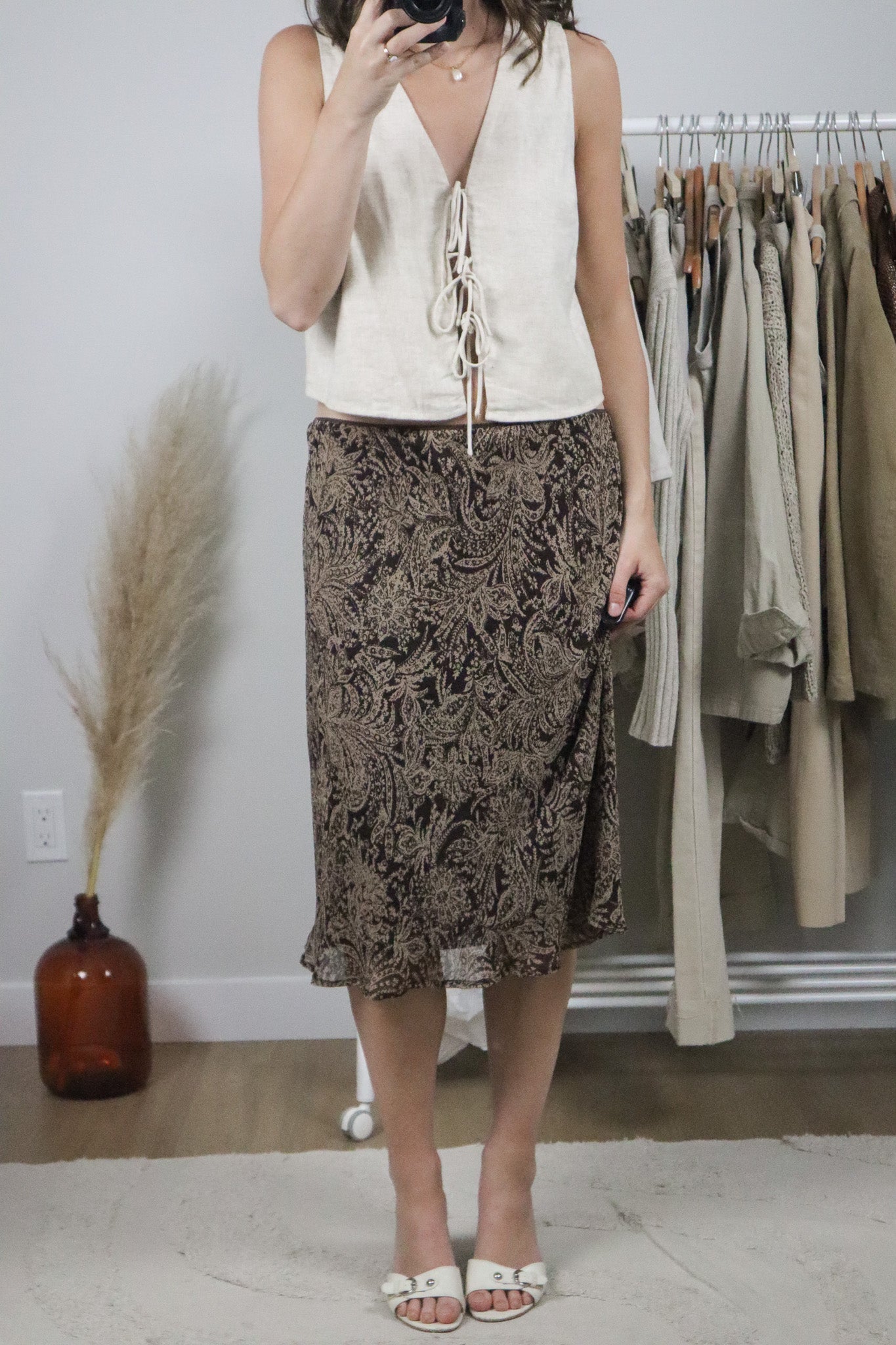 Vintage x Patterned Midi Skirt (L/XL)