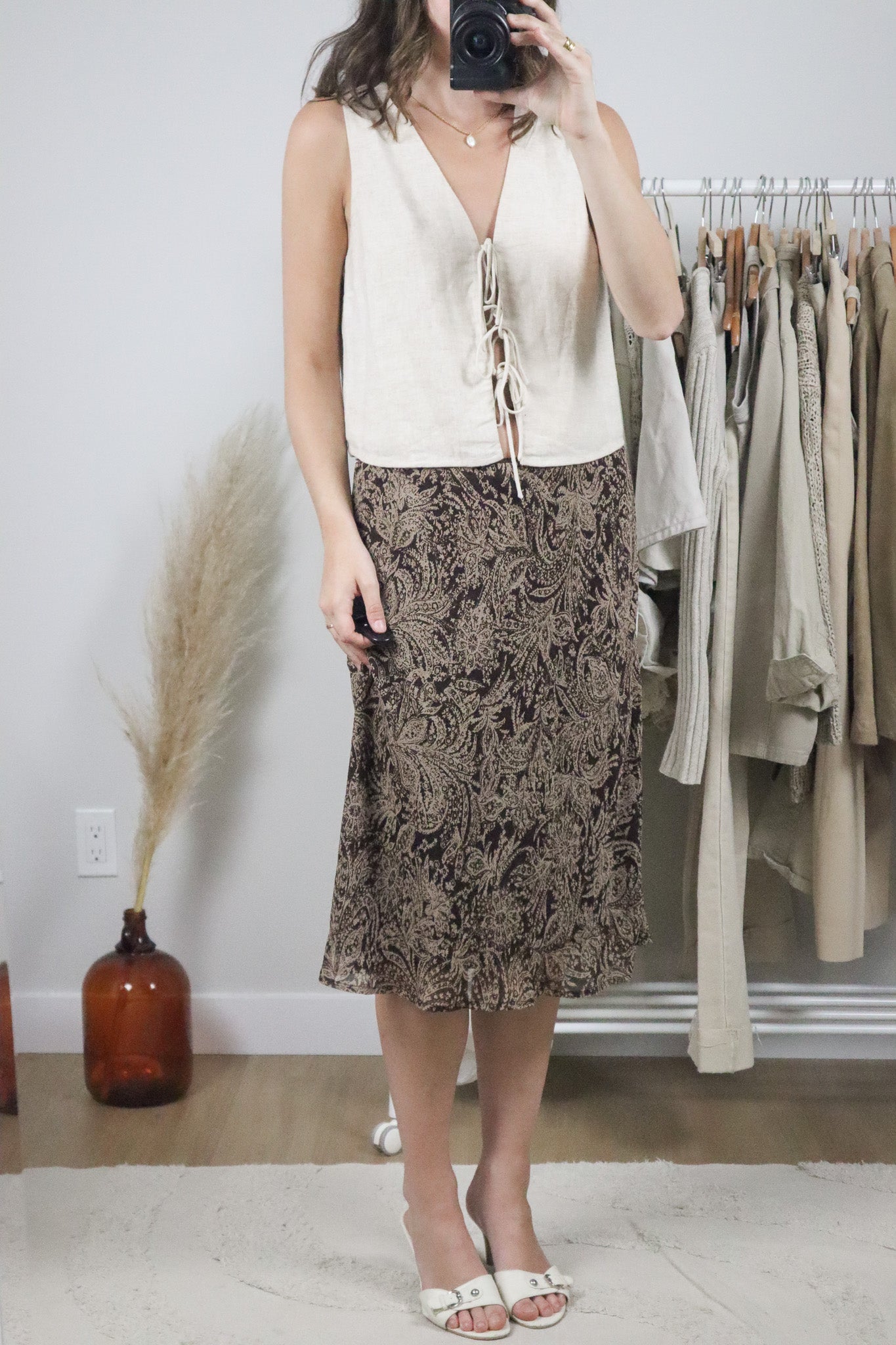 Vintage x Patterned Midi Skirt (L/XL)