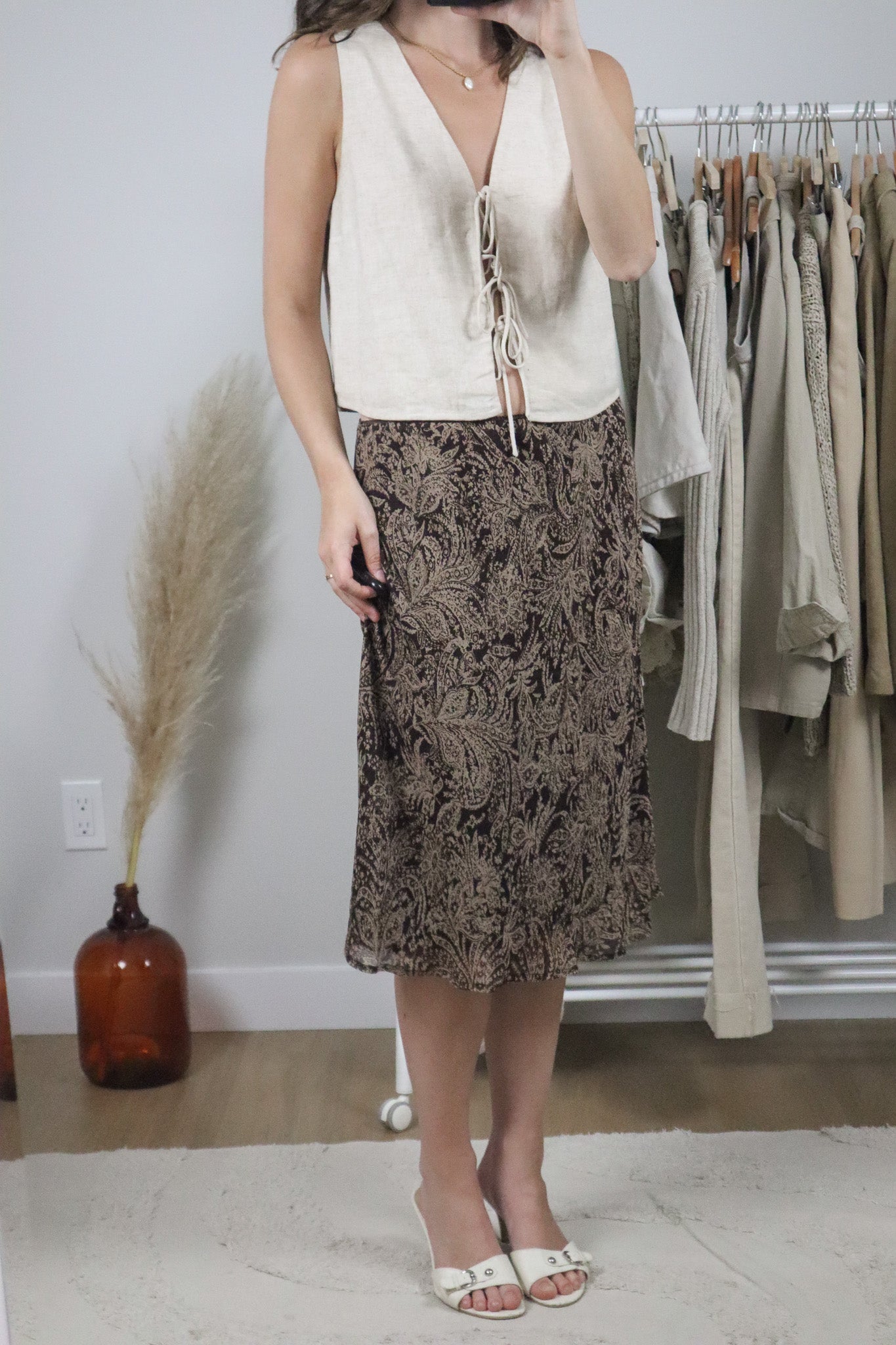 Vintage x Patterned Midi Skirt (L/XL)